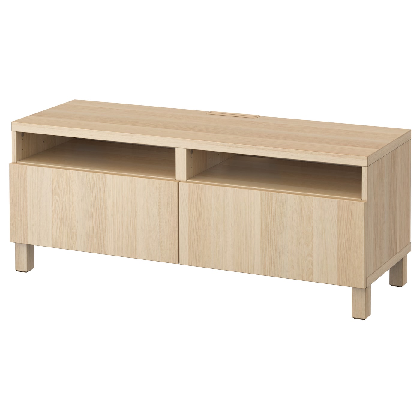 IKEA BESTÅ ława TV z szufladami, imitacja dębu bejcowanego na biało/Lappviken/Stubbarp imitacja dębu bejcowanego na biało, 120x42x48 cm