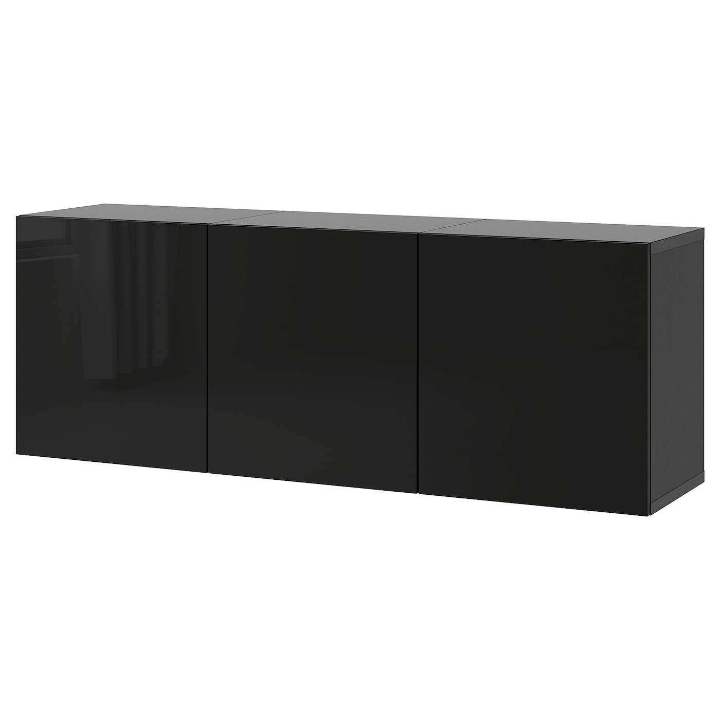 IKEA BESTÅ kombinacja szafek ściennych, czarnybrąz/Selsviken połysk/czarny, 180x42x64 cm