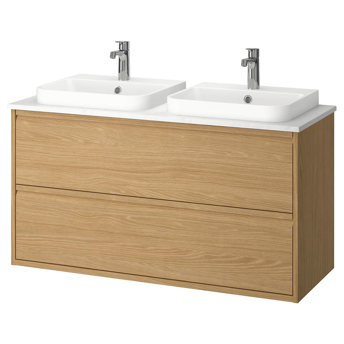 IKEA ÄNGSJÖN / BACKSJÖN szaf umyw z szufladami/umyw/baterie, imit. dębu, 122x49x71 cm