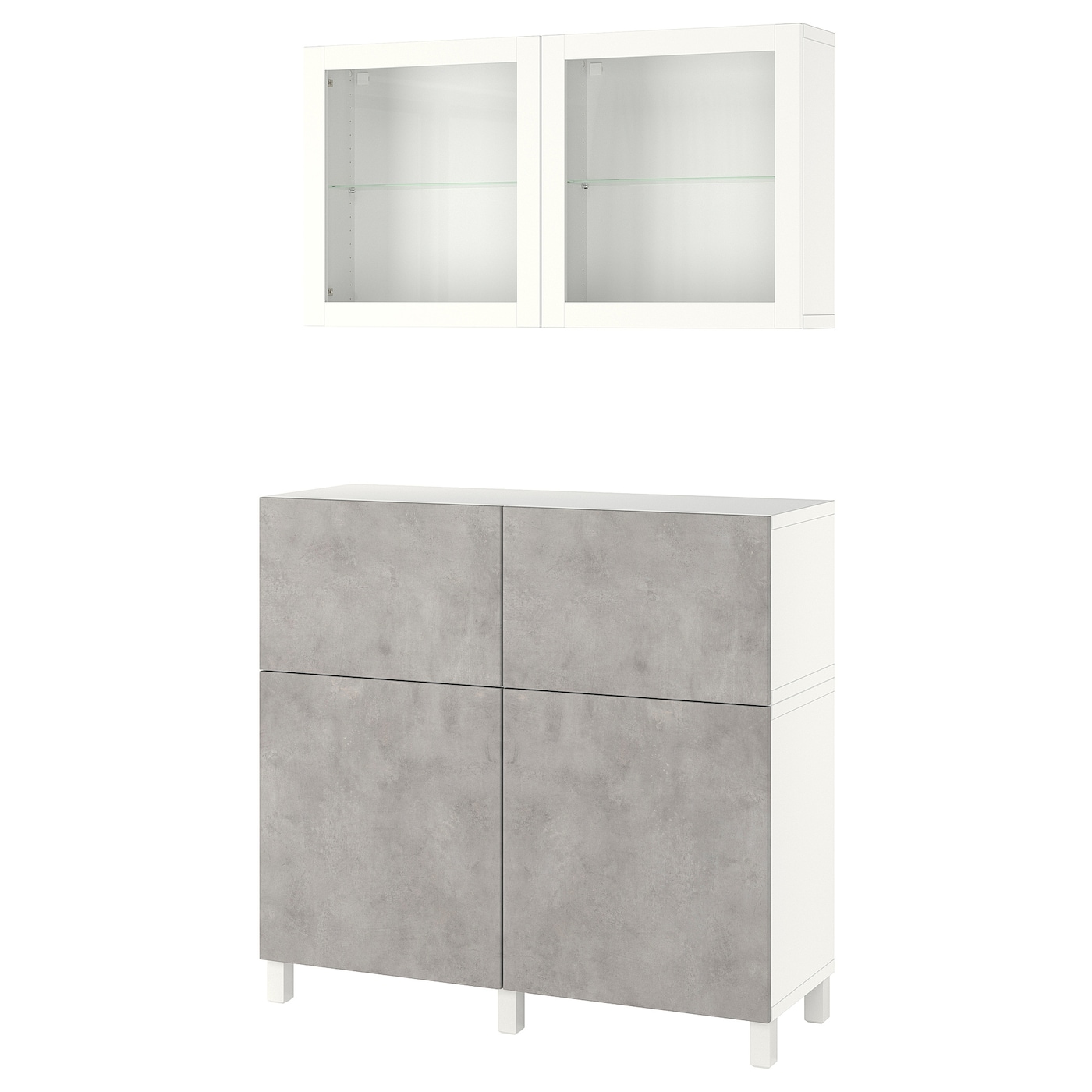 IKEA BESTÅ kombinacja regałowa z drzw/szuf, biały Kallviken/Stubbarp/jasnoszary imitacja betonu, 120x42x213 cm