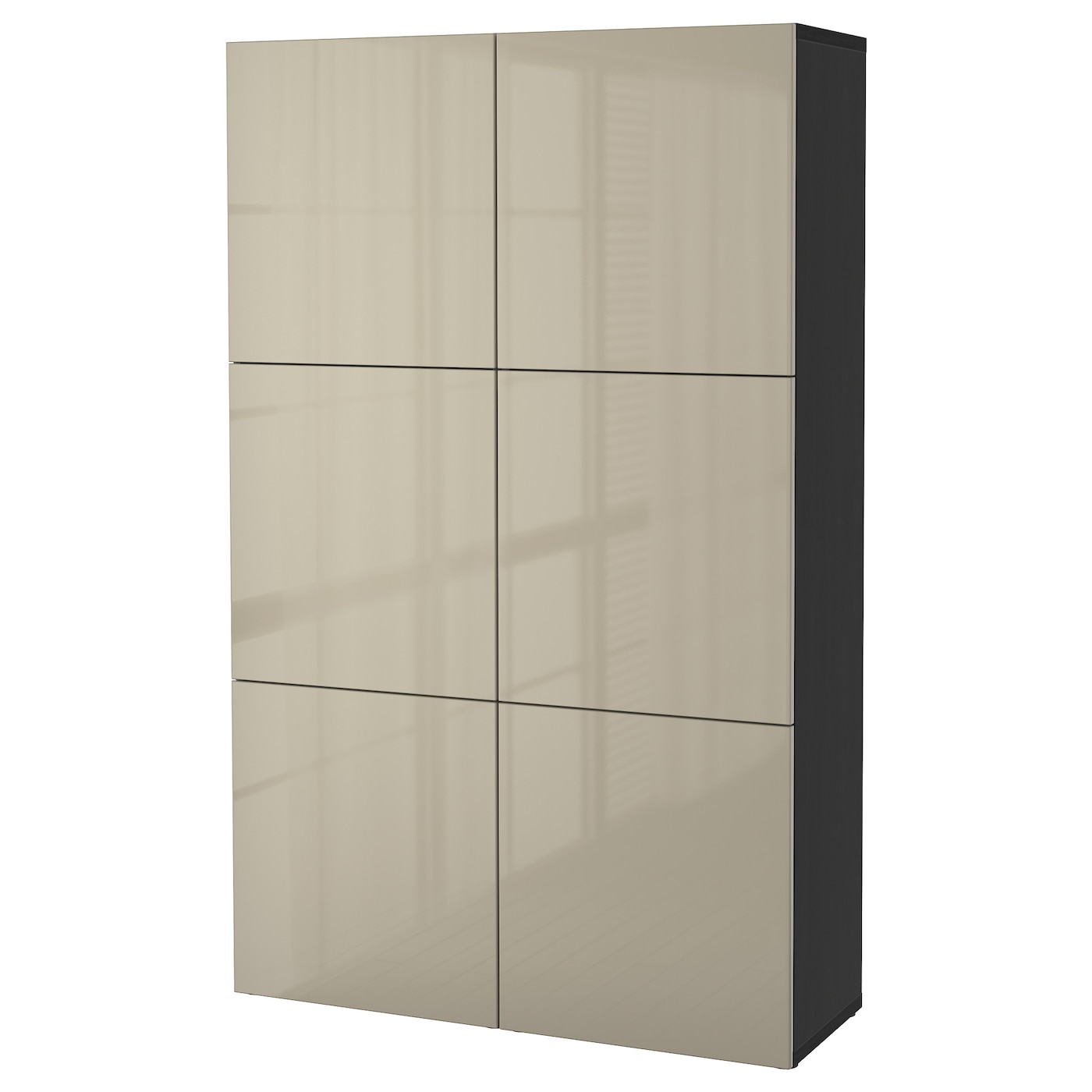 IKEA BESTÅ kombinacja z drzwiami, czarnybrąz/Selsviken wysoki połysk beż, 120x42x193 cm