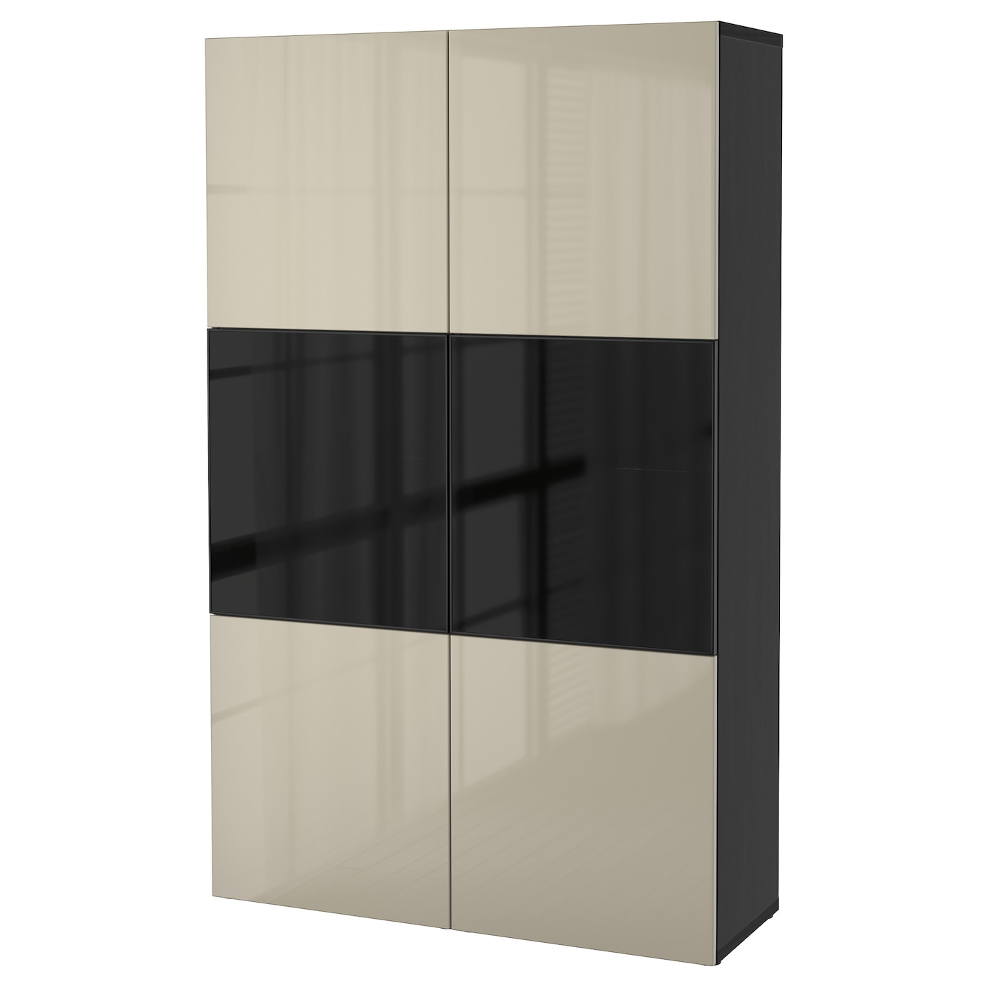 IKEA BESTÅ regał/szklane drzwi, czarnybrąz/Selsviken wysoki połysk/beż przydymione szkło, 120x42x193 cm