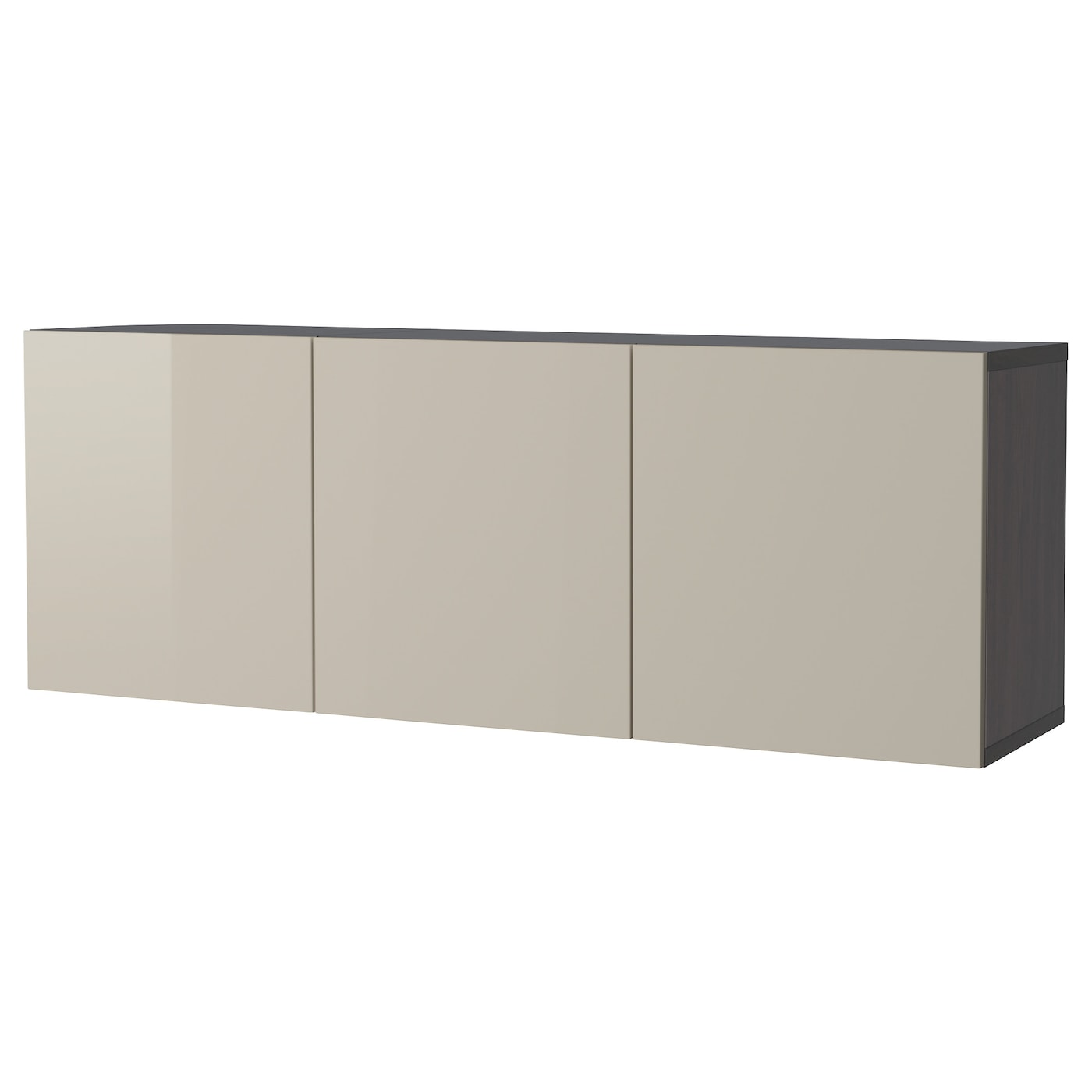 IKEA BESTÅ kombinacja szafek ściennych, czarnybrąz/Selsviken wysoki połysk beż, 180x42x64 cm
