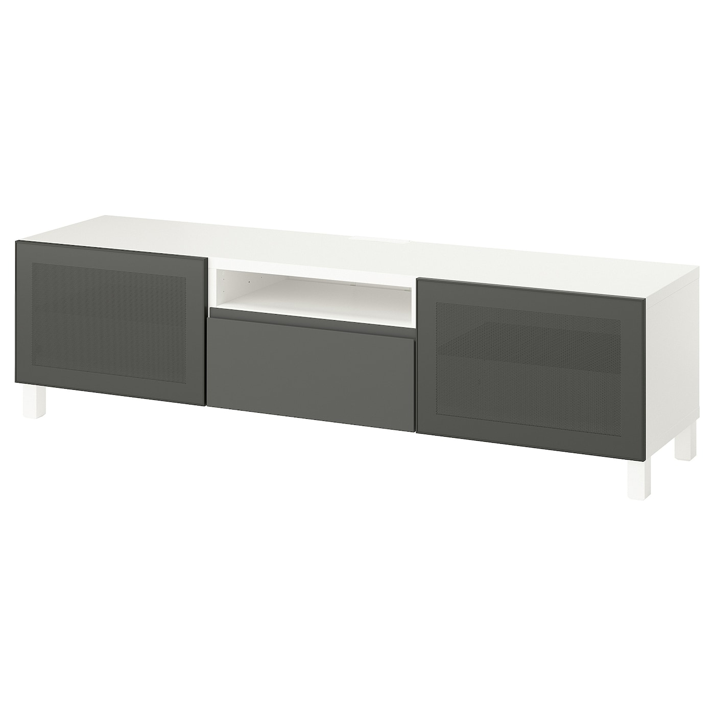 IKEA BESTÅ szafka pod TV, biały Mörtviken/Västerviken/Stubbarp ciemnoszary, 180x42x48 cm