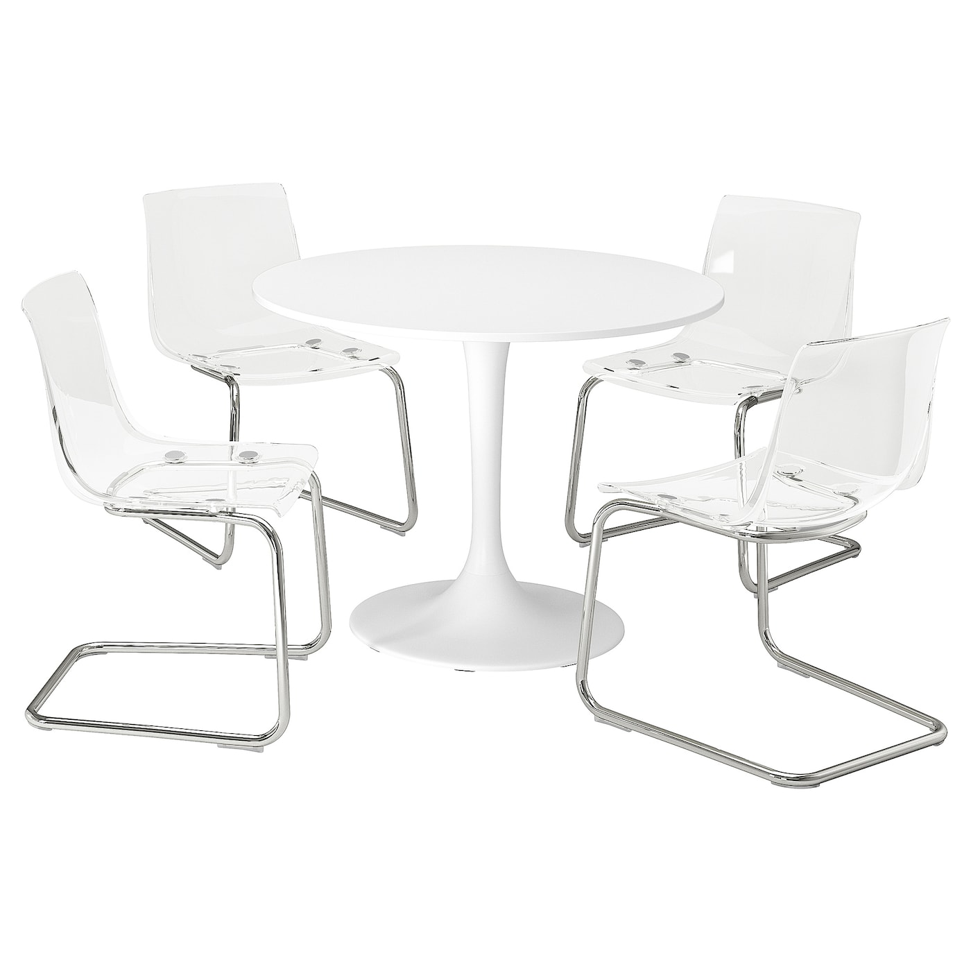 IKEA DOCKSTA / TOBIAS stół i 4 krzesła, biały biały/przezroczysty chrom, 103 cm