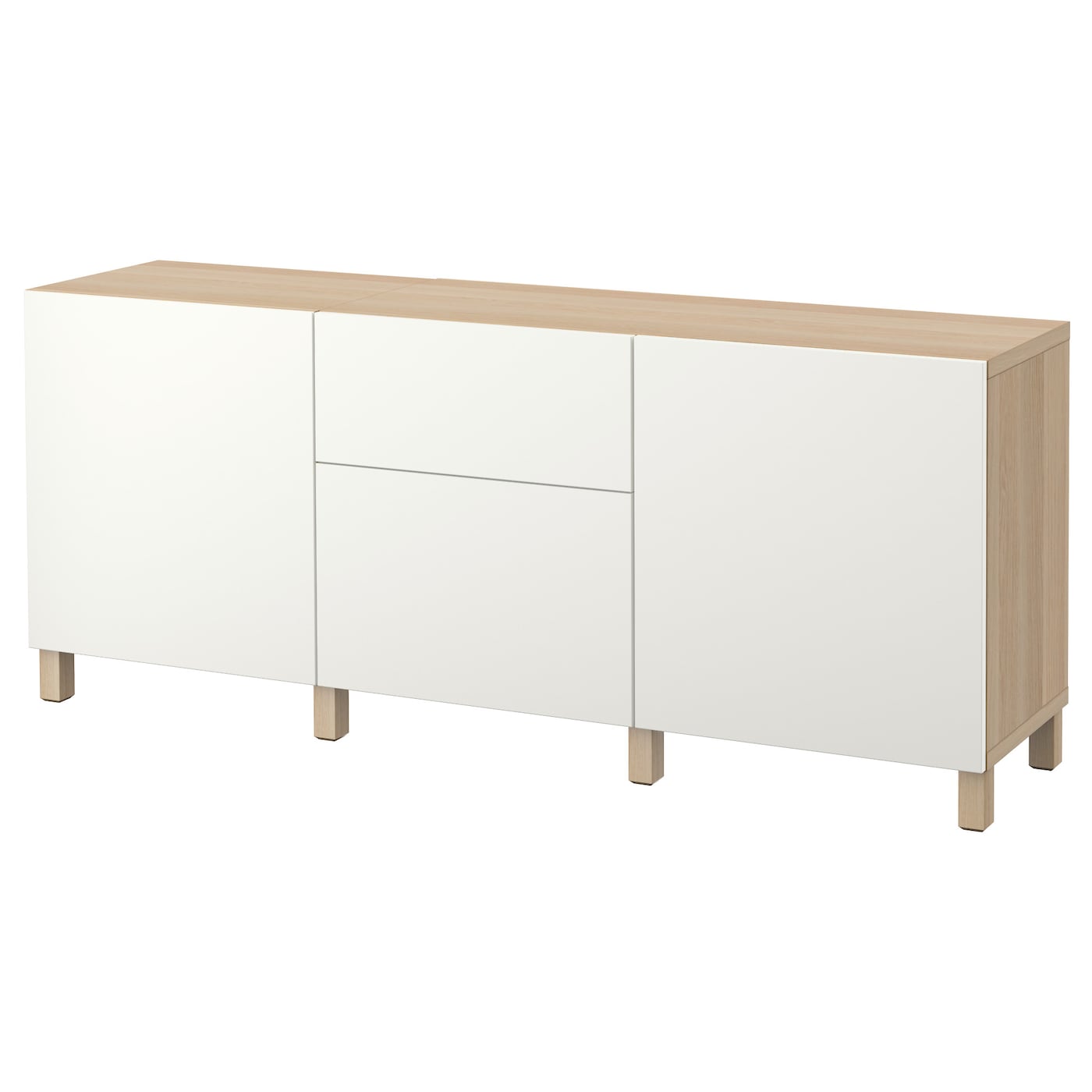 IKEA BESTÅ kombinacja z szufladami, imitacja dębu bejcowanego na biało/Lappviken biały, 180x42x74 cm