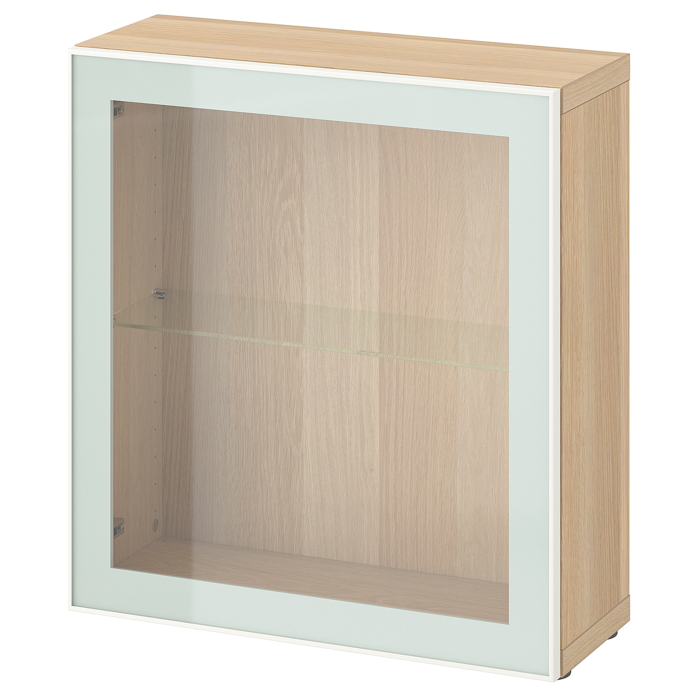 IKEA BESTÅ witryna, imitacja dębu bejcowanego na biało Glassvik/biel/jasna zieleń szkło bezbarwne, 60x22x64 cm