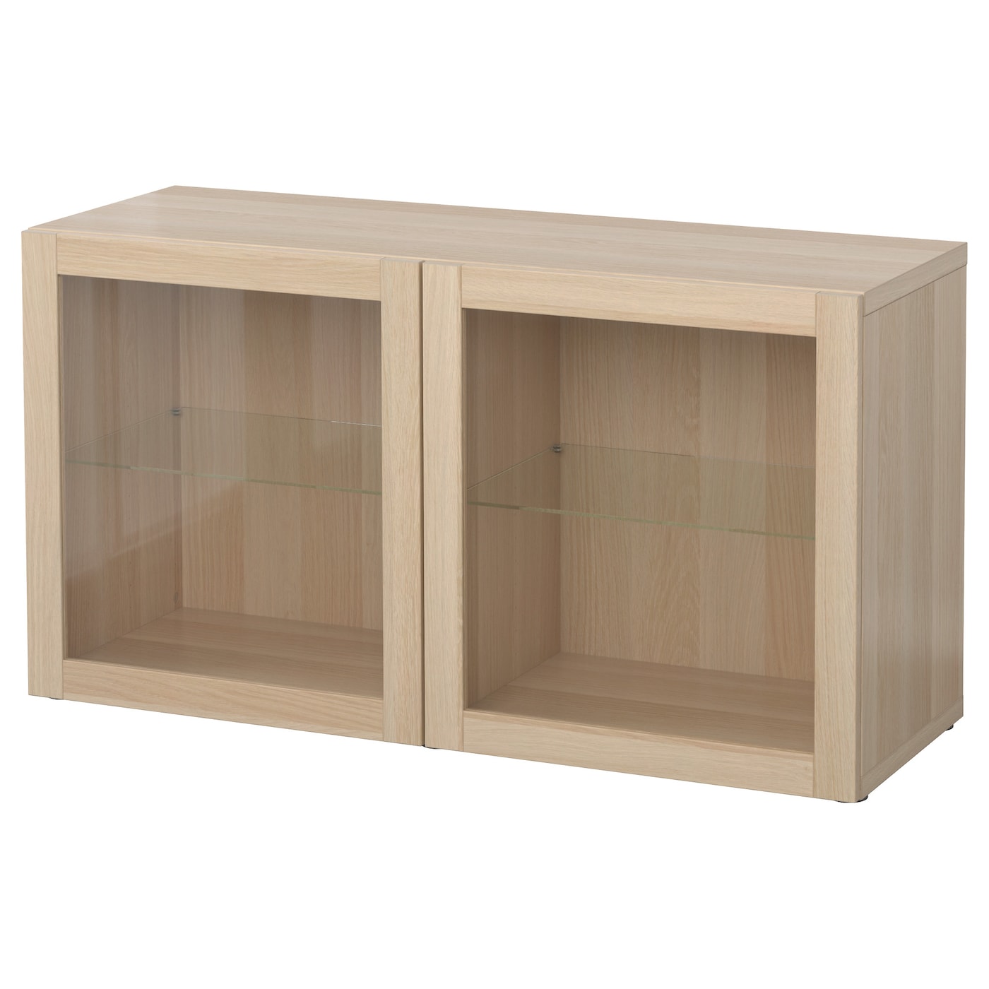 IKEA BESTÅ witryna, imitacja dębu bejcowanego na biało/Sindvik dąb bejcowany biało szk bezbarwne, 120x40x64 cm