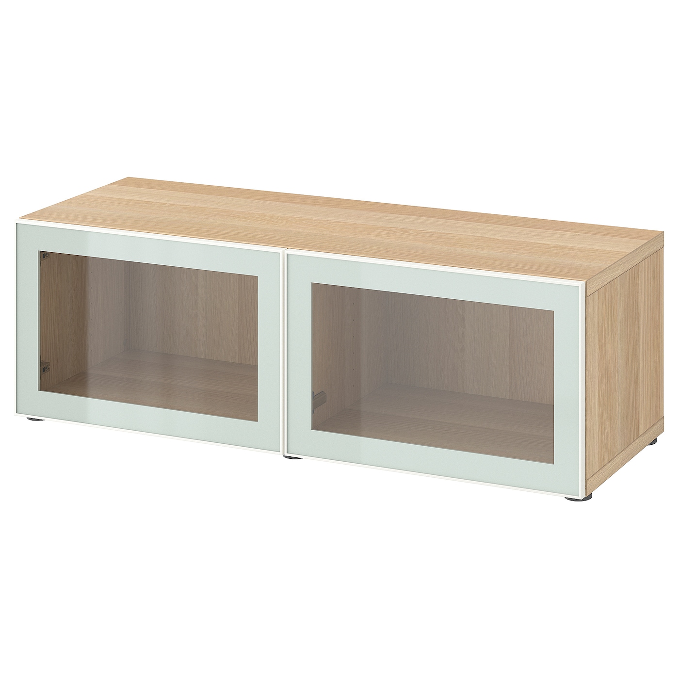 IKEA BESTÅ witryna, imitacja dębu bejcowanego na biało Glassvik/biel/jasna zieleń szkło bezbarwne, 120x42x38 cm