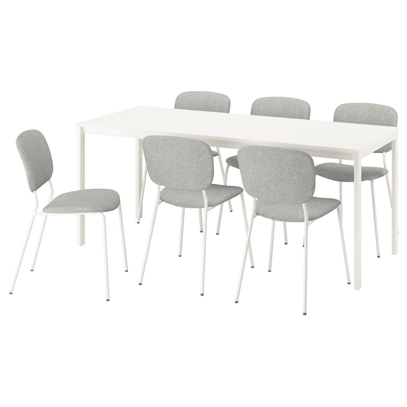 IKEA VIHALS / VIHALS stół i 6 krzeseł, biały/biały Tibbleby beżowoszary, 120/180x74 cm