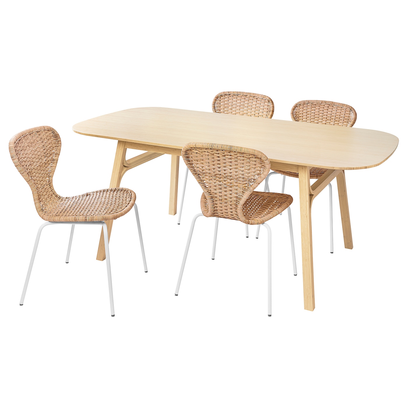 IKEA VOXLÖV / ÄLVSTA stół i 4 krzesła, jasny bambus/rattan biały, 180x90 cm