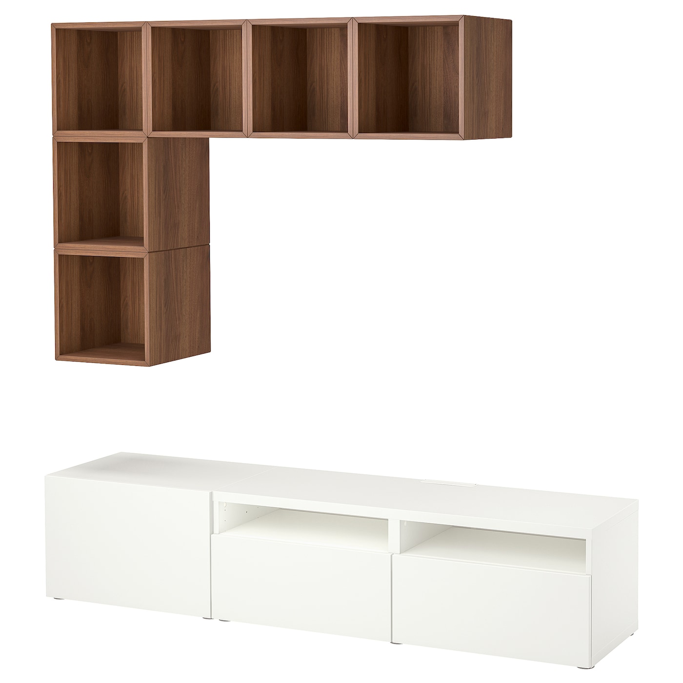 IKEA BESTÅ / EKET kombinacja szafek pod TV, biały/orzech, 180x42x170 cm