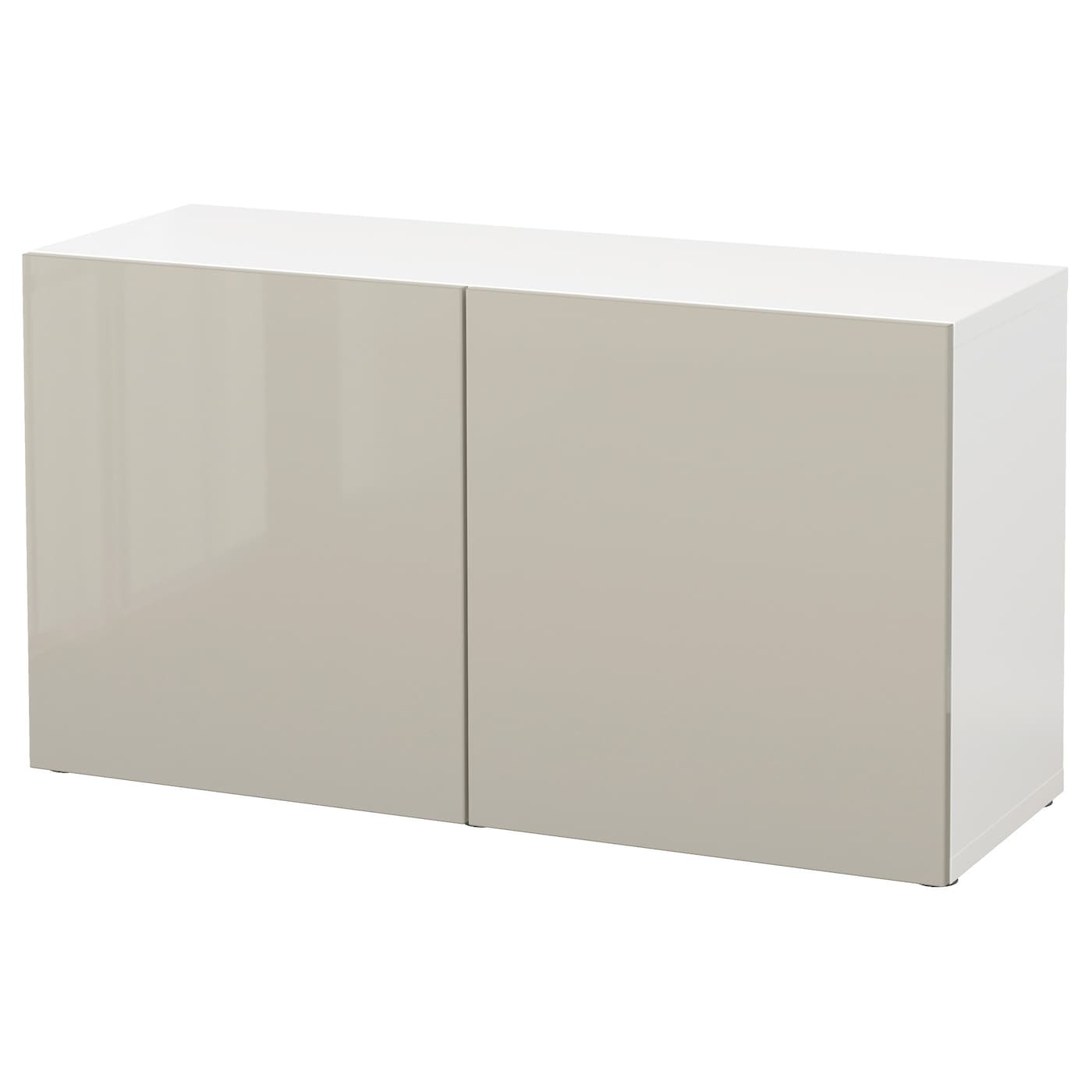 IKEA BESTÅ szafka z drzwiczkami, biały/Selsviken wysoki połysk beż, 120x42x64 cm