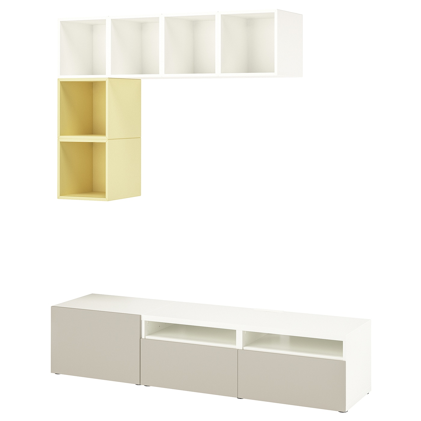 IKEA BESTÅ / EKET kombinacja szafek pod TV, biały/bladożółty, 180x42x170 cm