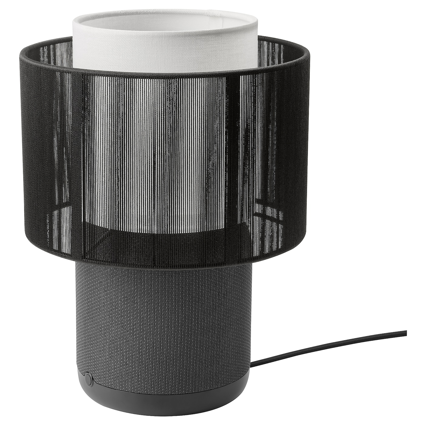 IKEA SYMFONISK lampa/głośnik Wi-Fi, klosz tkanina, czarny, Długość kabla: 200 cm