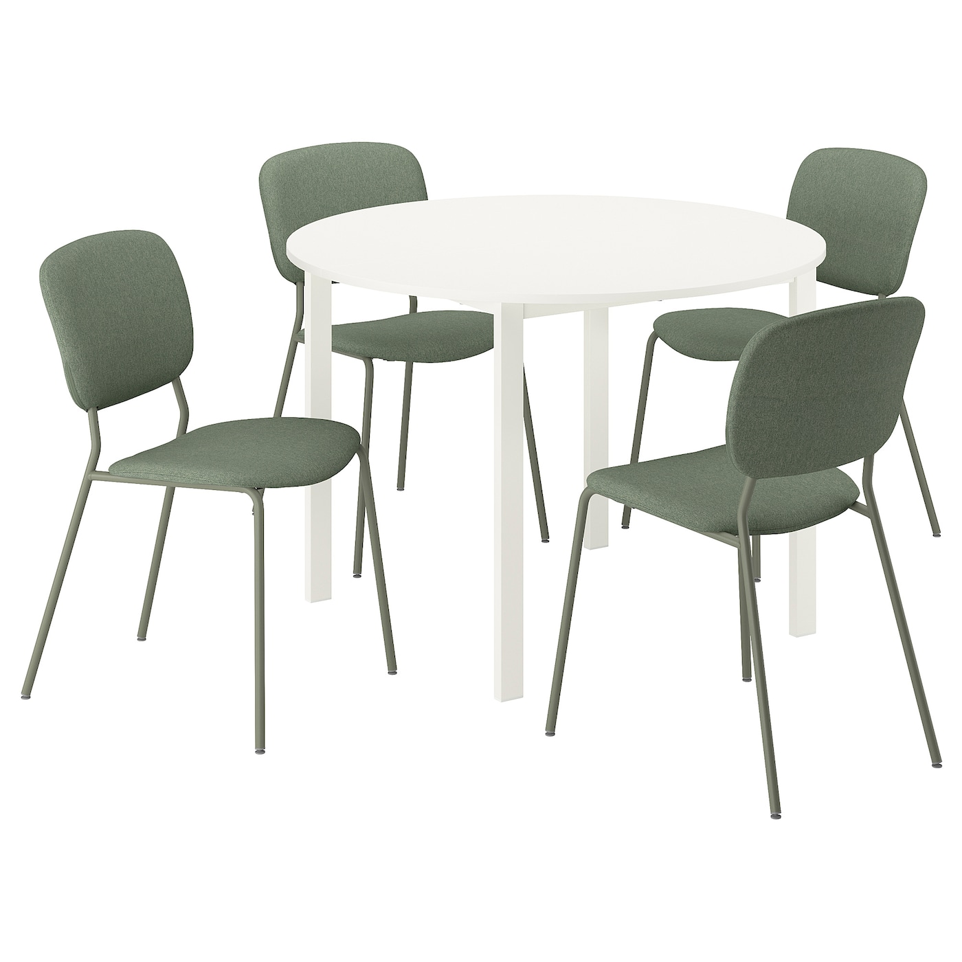 IKEA VIHALS / VIHALS stół i 4 krzesła, biały biały/zielony Tibbleby szarozielony, 107 cm