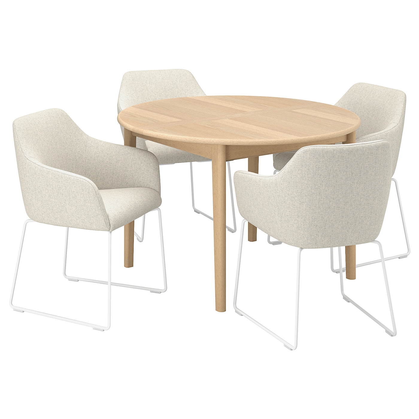 IKEA SKANSNÄS / TOSSBERG stół i 4 krzesła, jasny buk fornir/biały Gunnared beż, 115/170 cm