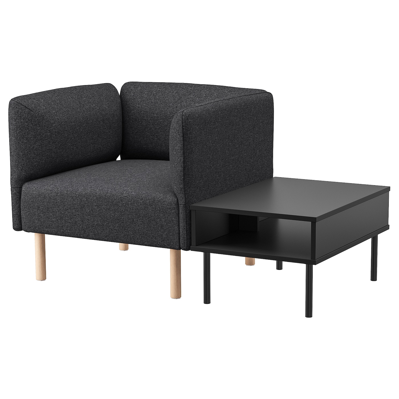 IKEA LILLEHEM fotel i stolik, Gunnared ciemnoszary/drewno, Szerokość: 80 cm