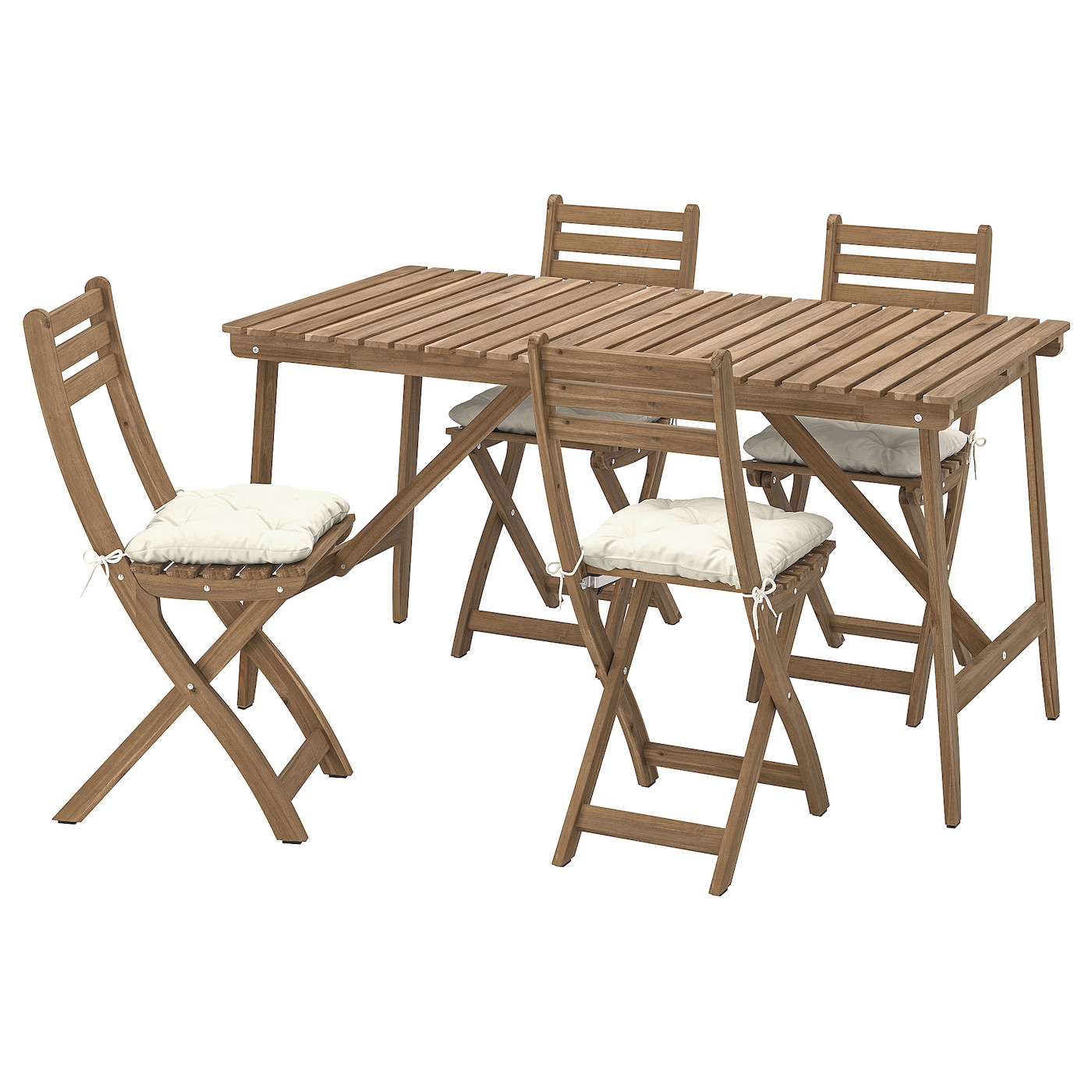 IKEA ASKHOLMEN stół+4 krzesła składane, ogrodowe, ciemnobrązowy/Kuddarna jasny szarobeżowy, 143x75 cm