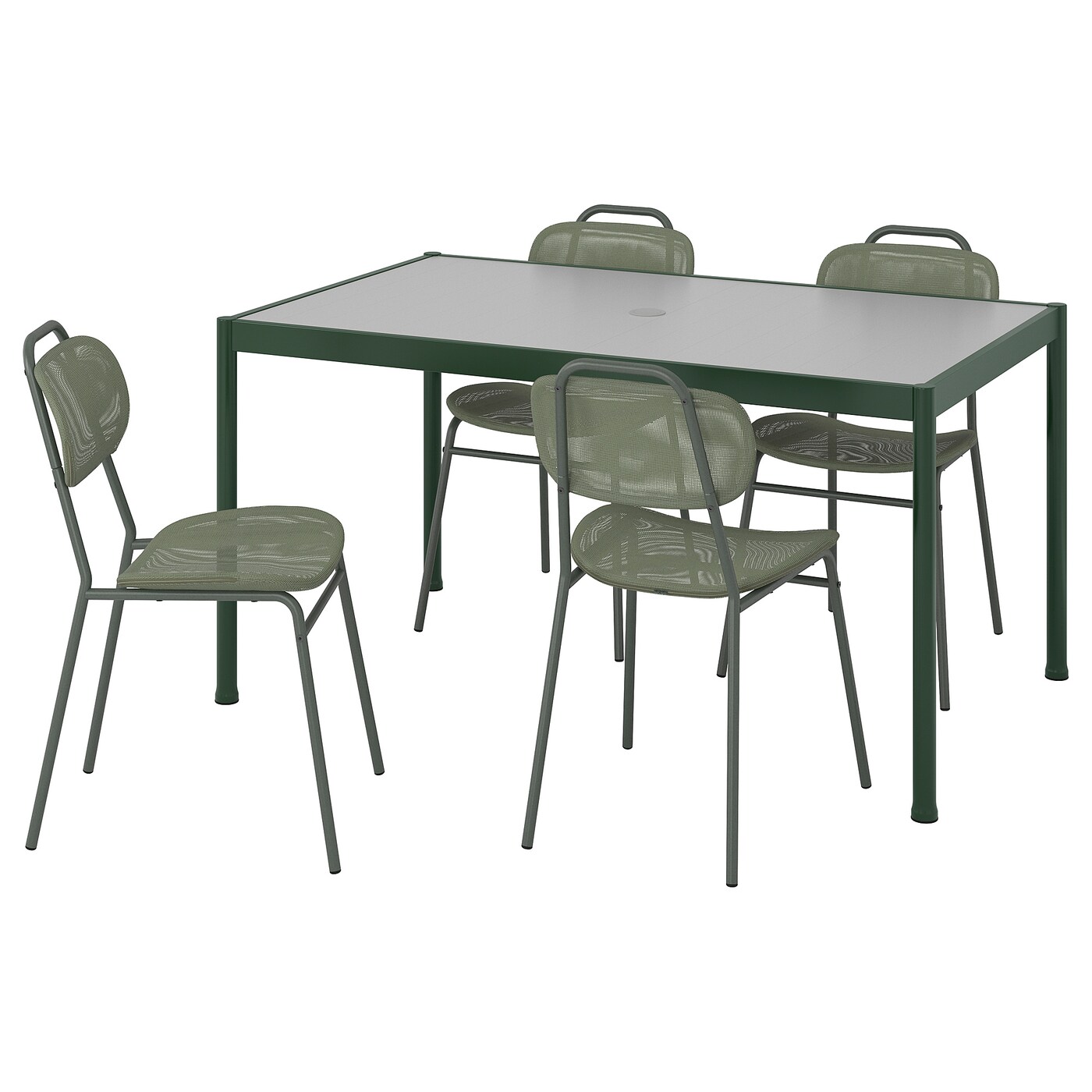 IKEA SEGERÖN / ENSHOLM stół i 4 krzesła, Segerön/Ensholm zewnętrzne ciemnozielony/zielony, 147 cm