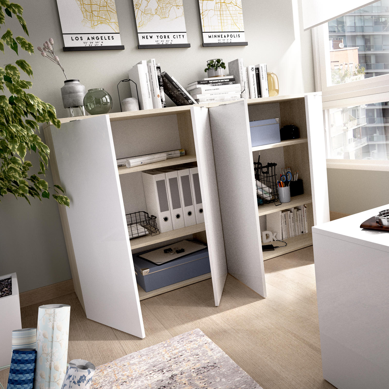 Designerska komoda Rox glossy white, oak