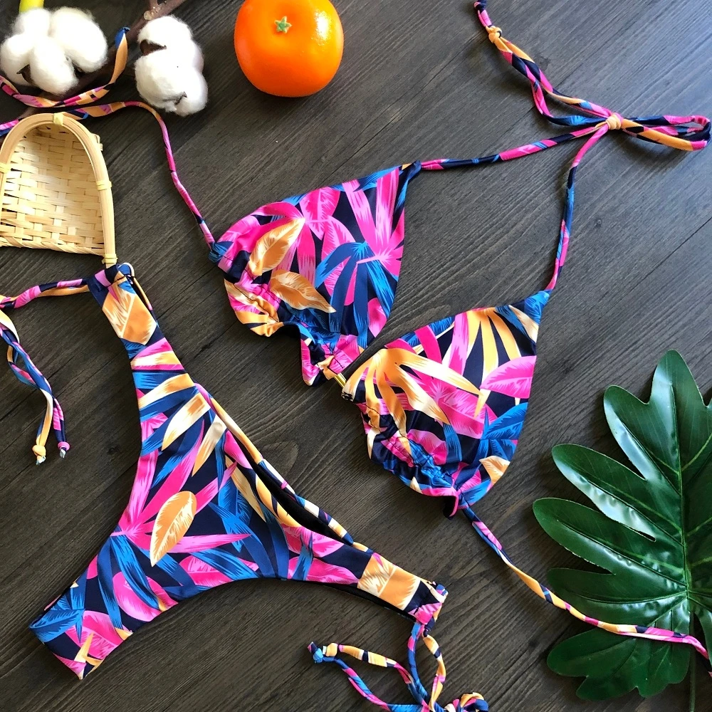 Kolorowy strój kąpielowy bikini frędzelki S030