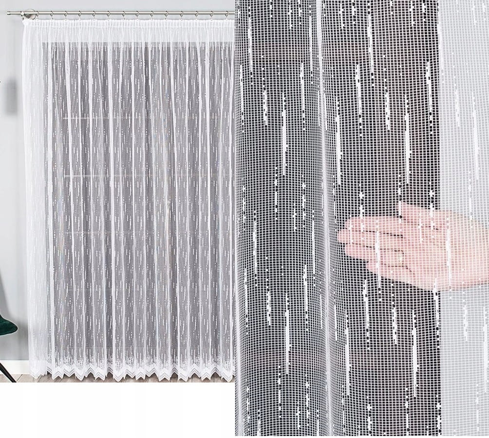 Firanka gotowa żakardowa 235x300cm biała 000146 BT FIRANY DŁUGIE DESZCZYKI