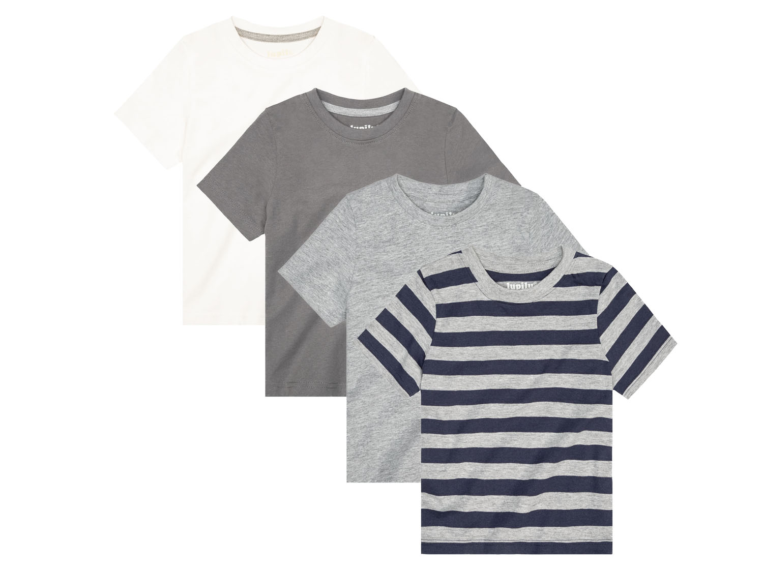lupilu T-shirty chłopięce z bawełną, 4 sztuki 86/92, Biały/ szary/ niebieski