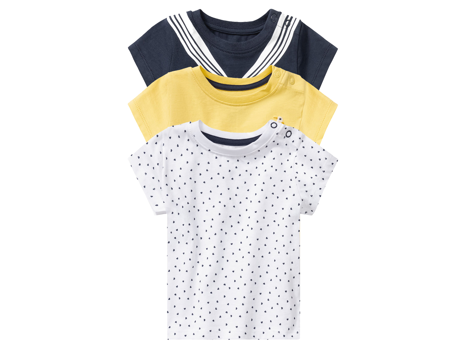 lupilu T-shirty niemowlęce z biobawełny, 3 sztuki 62/68, Biały/żółty/granatowy