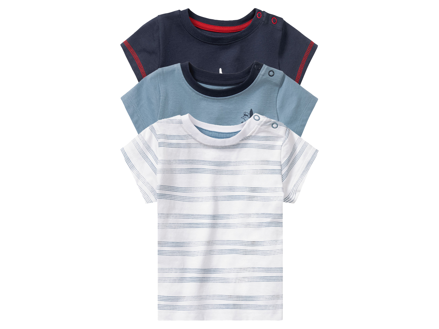 lupilu T-shirty niemowlęce z biobawełny, 3 sztuki 50/56, Biały/granatowy/niebieski