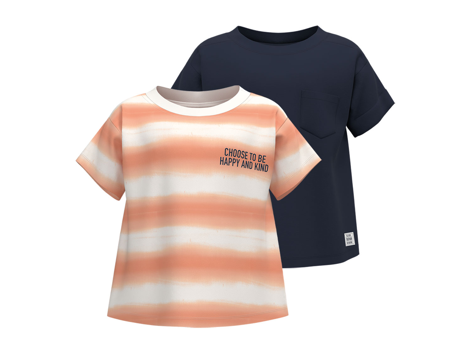 lupilu T-shirt dla chłopca, 2 szt., z okrągłym dekoltem 122/128, Granatowy-pomarańczowy