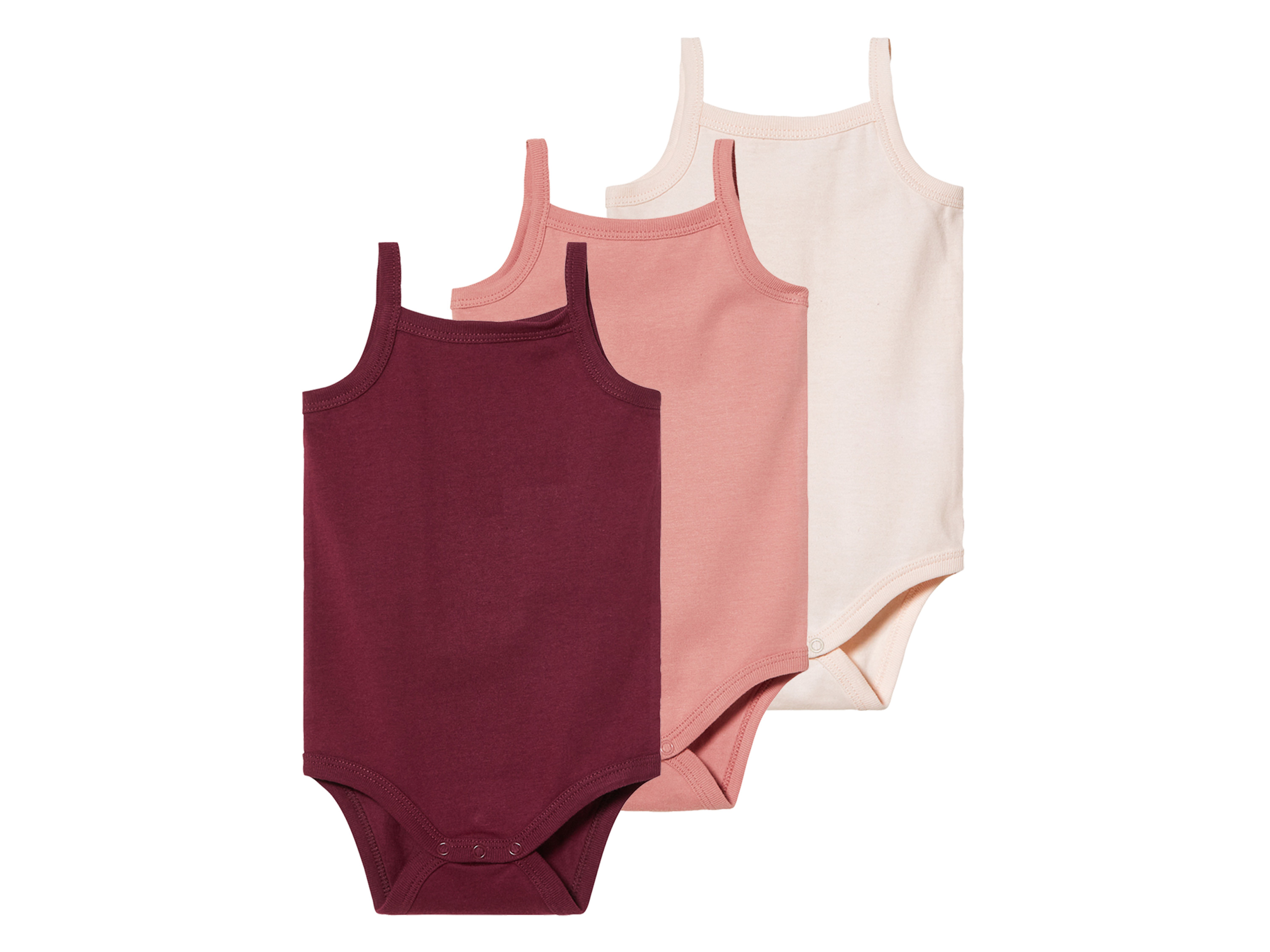 lupilu Body niemowlęce z bawełny, 3 sztuki 62/68, Burgundowy/różowy