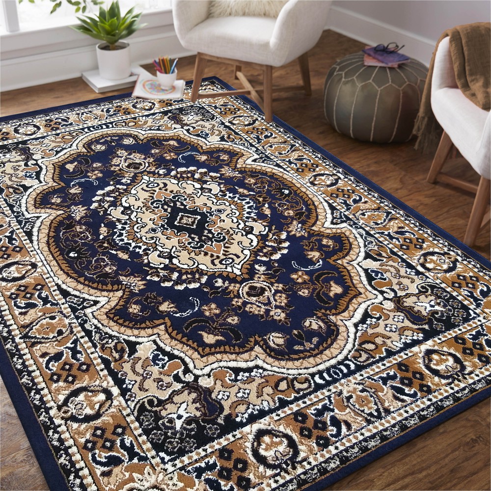 Dywan - 100 x 190 cm - Granatowy - Klasyczny - Dywanopol