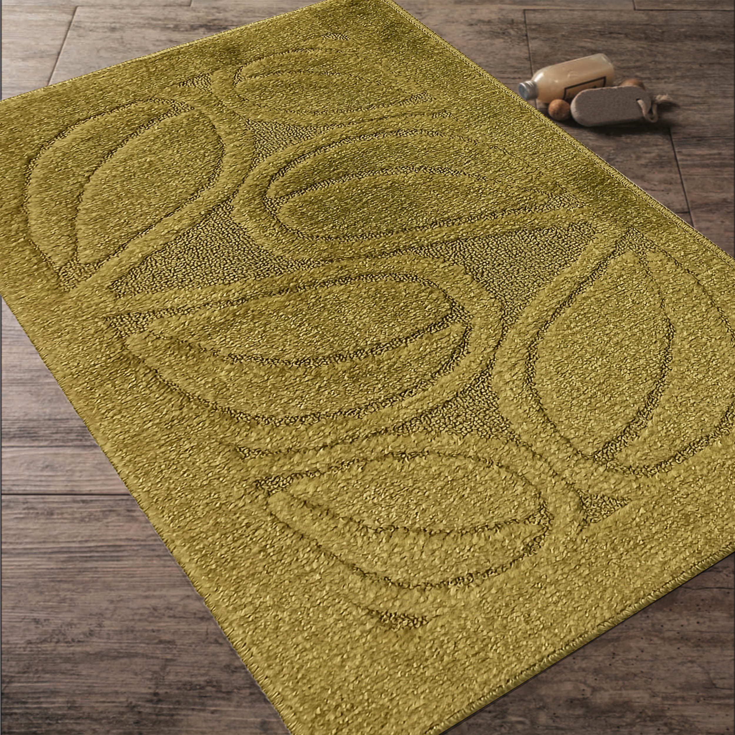 Komplet Dywaników Łazienkowych Montana Flora - Khaki Pod WC Antypoślizgowy