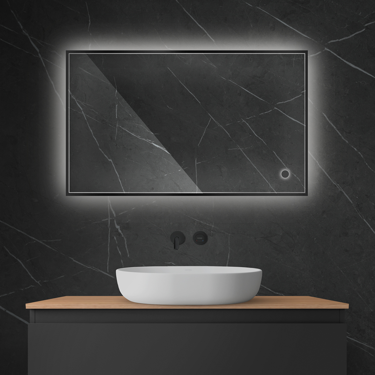Darmowa Dostawa - Lustro 60x100 cm prostokątne z oświetleniem z matą grzewczą czarny Oltens Nordlis 64111300