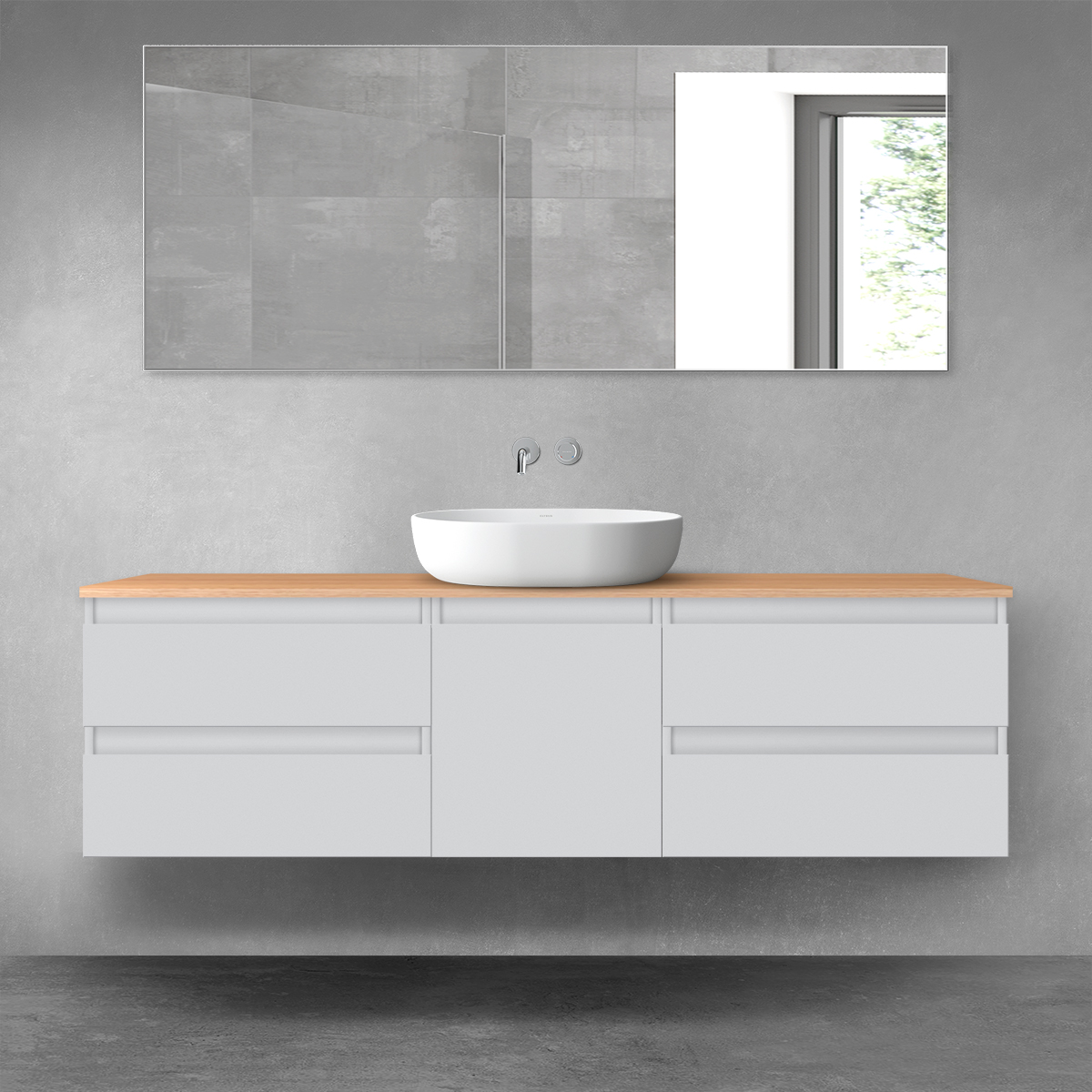 Darmowa Dostawa - Zestaw mebli łazienkowych 160x46.4x48.6 cm podumywalkowa wisząca szara-dab Oltens Vernal 68404700
