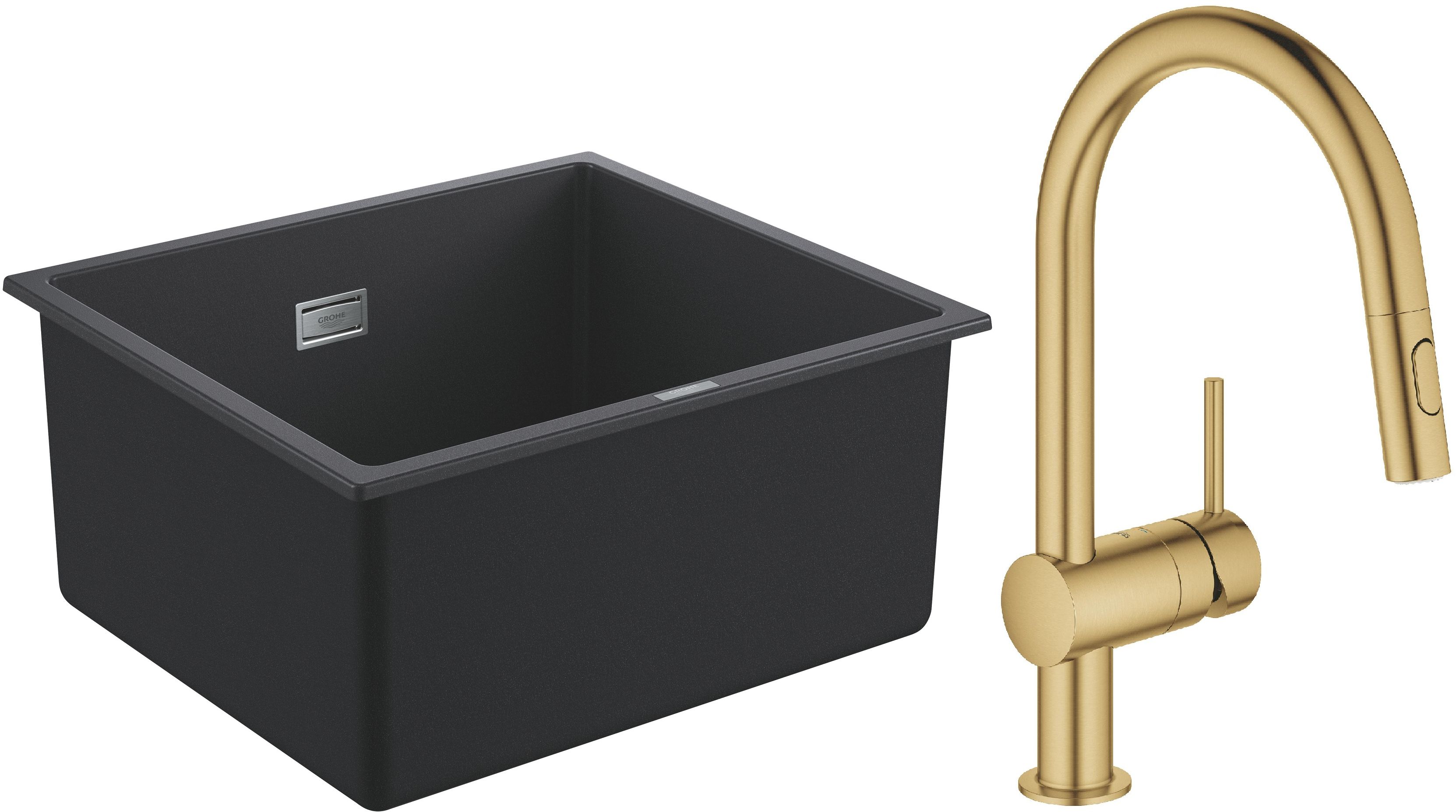 Darmowa Dostawa - Zlewozmywak z baterią czarny/złoty Grohe K700 abset9237