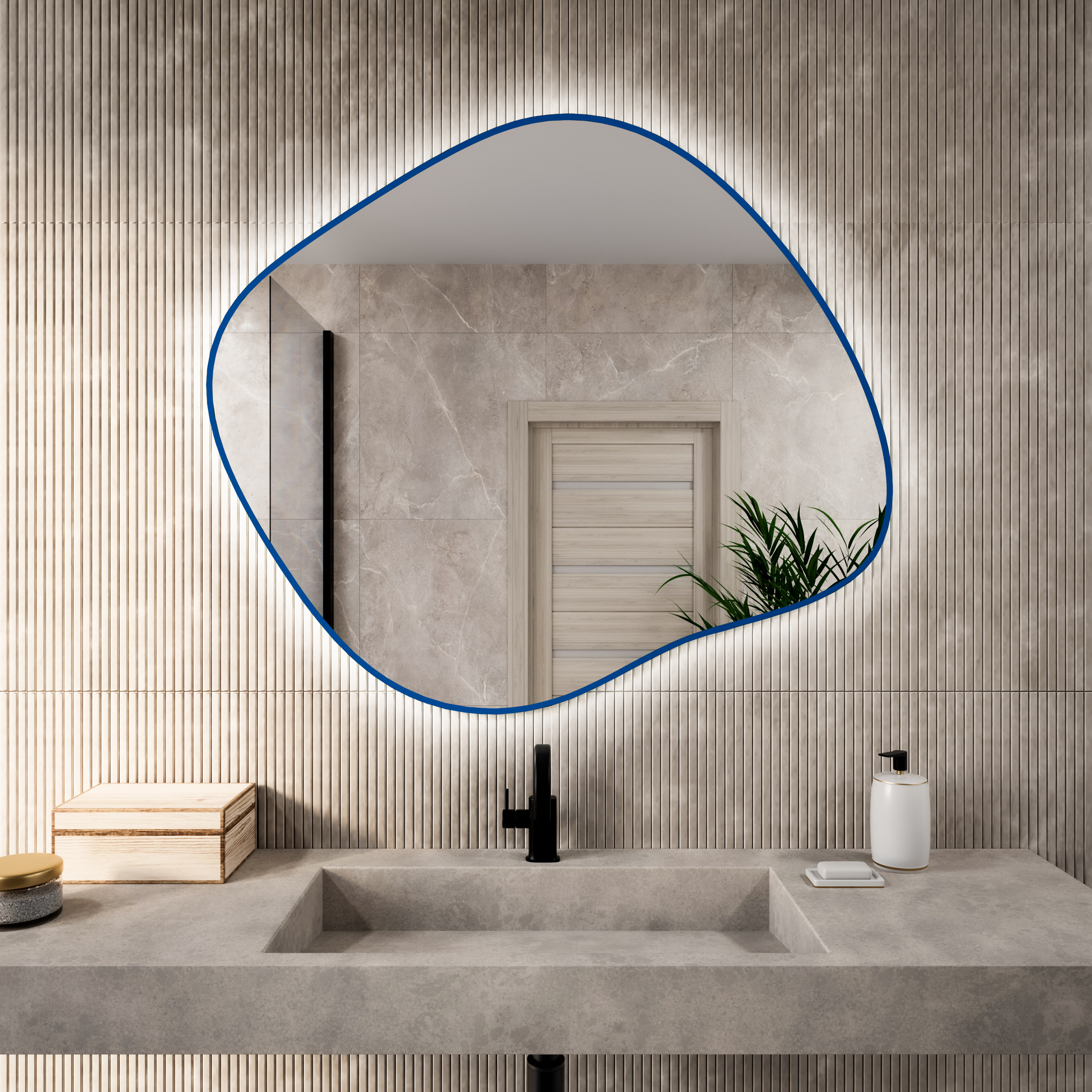 Darmowa Dostawa - Lustro 100x86 cm z oświetleniem niebieski Baltica Design Bright Stain III 5904107932316