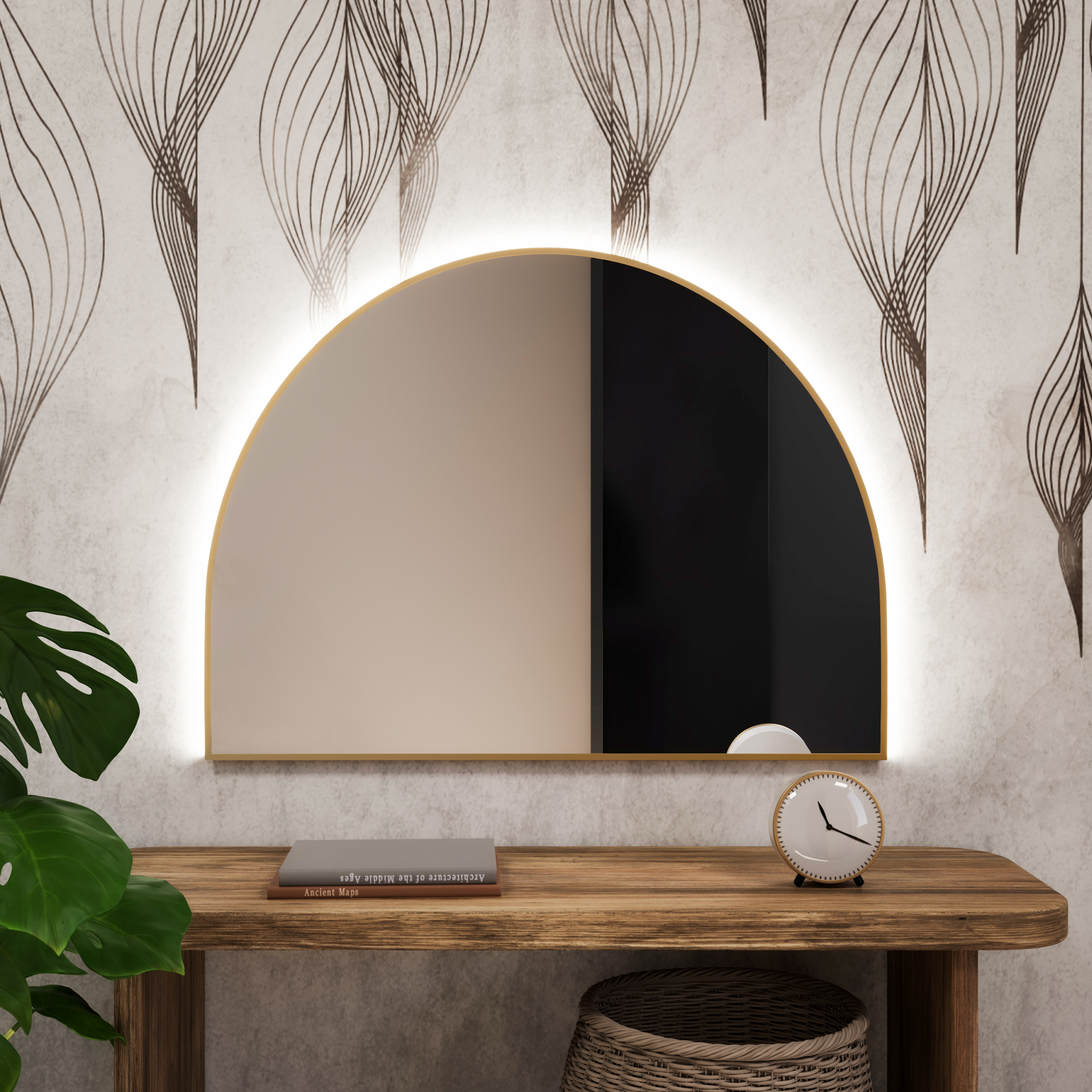 Darmowa Dostawa - Lustro 110x65 cm z oświetleniem złoty Baltica Design Tiny Border Semi Round 5904107928593