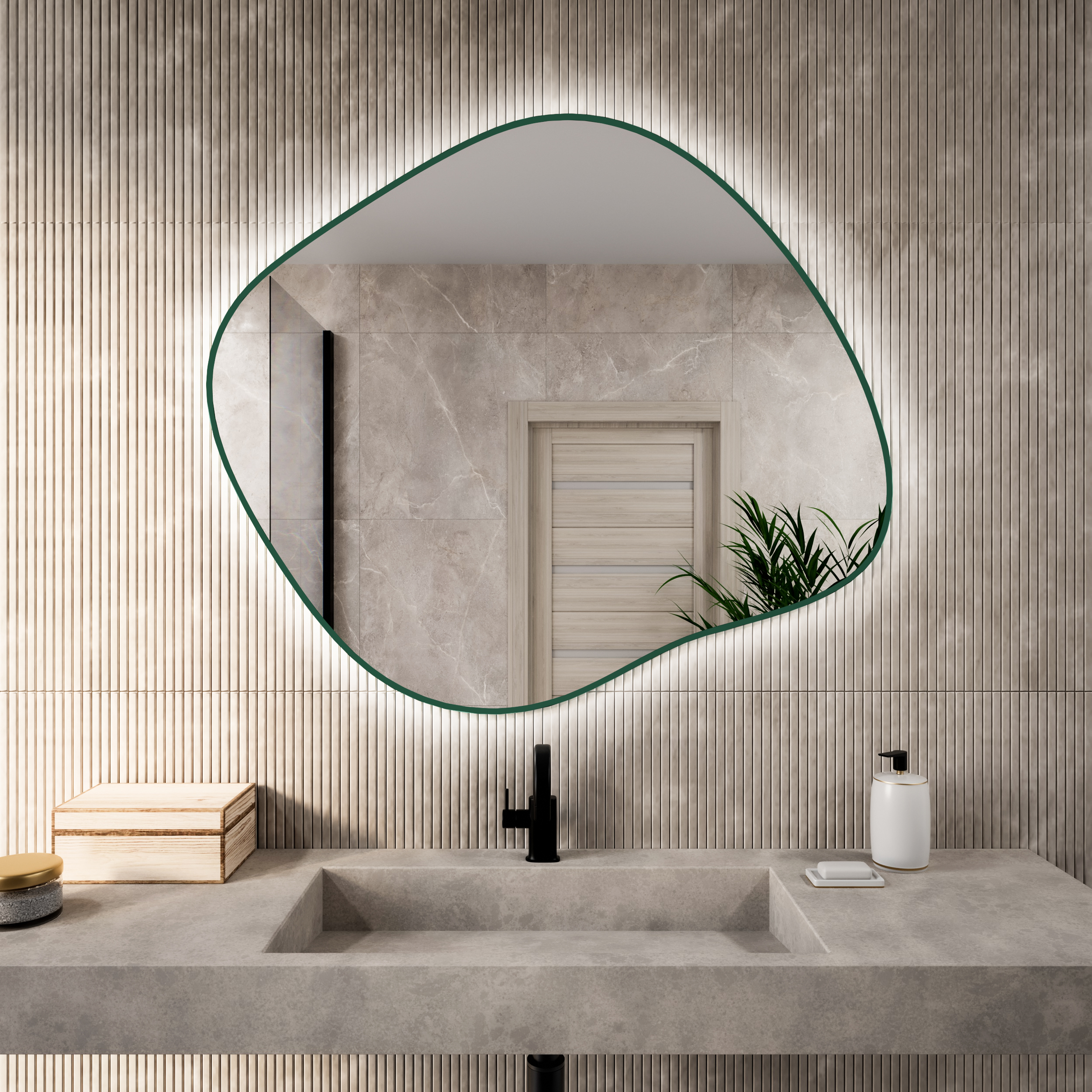 Darmowa Dostawa - Lustro 70x60 cm z oświetleniem zielony Baltica Design Bright Stain III 5904107932408