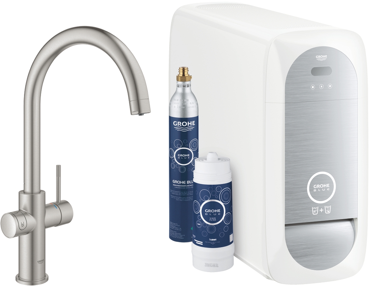 Darmowa Dostawa - Bateria kuchenna z filtrem stojąca supersteel Grohe Blue 31455DC1