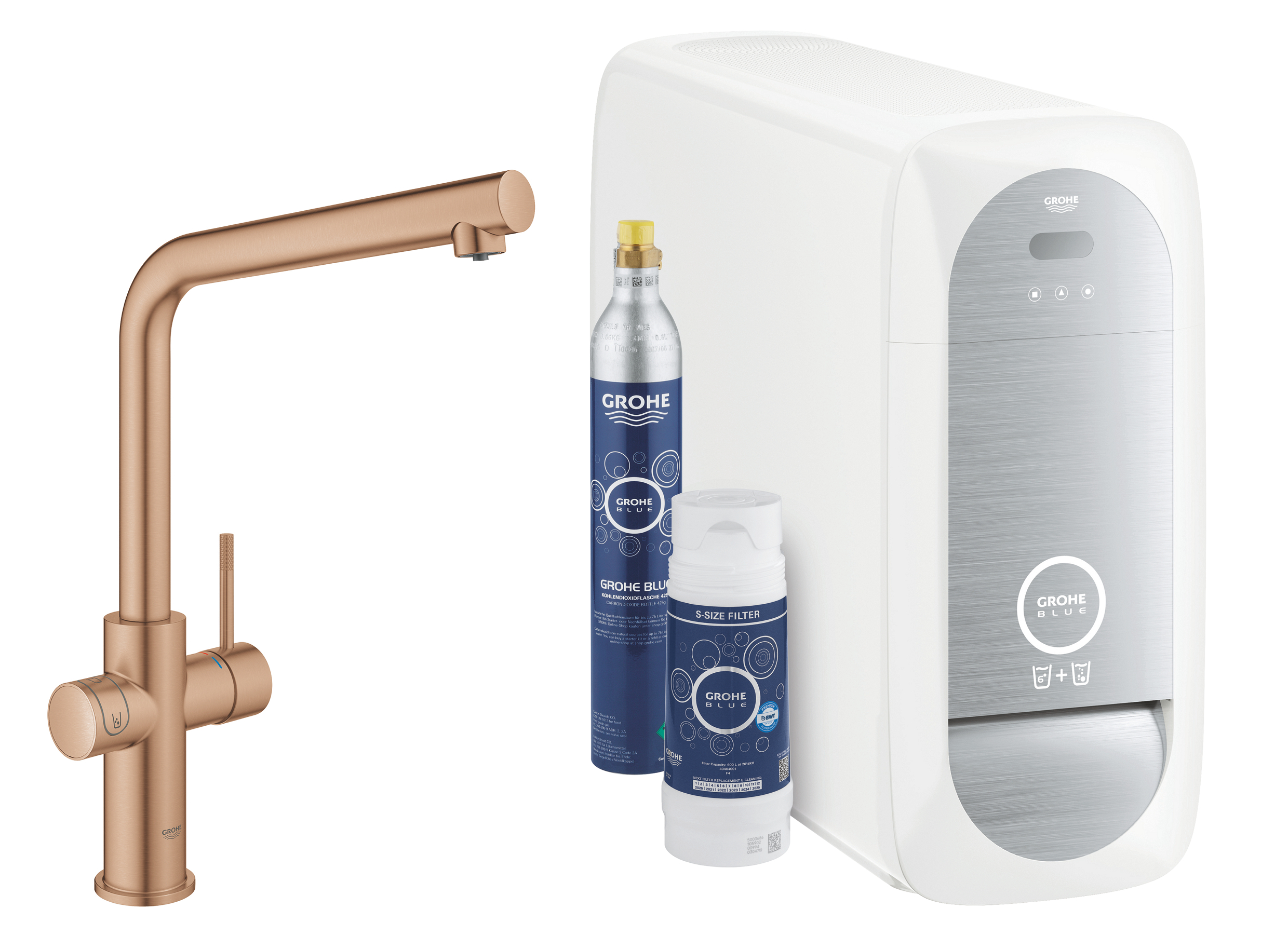 Darmowa Dostawa - Bateria kuchenna z filtrem stojąca brushed warm sunset Grohe Blue 31454DL1