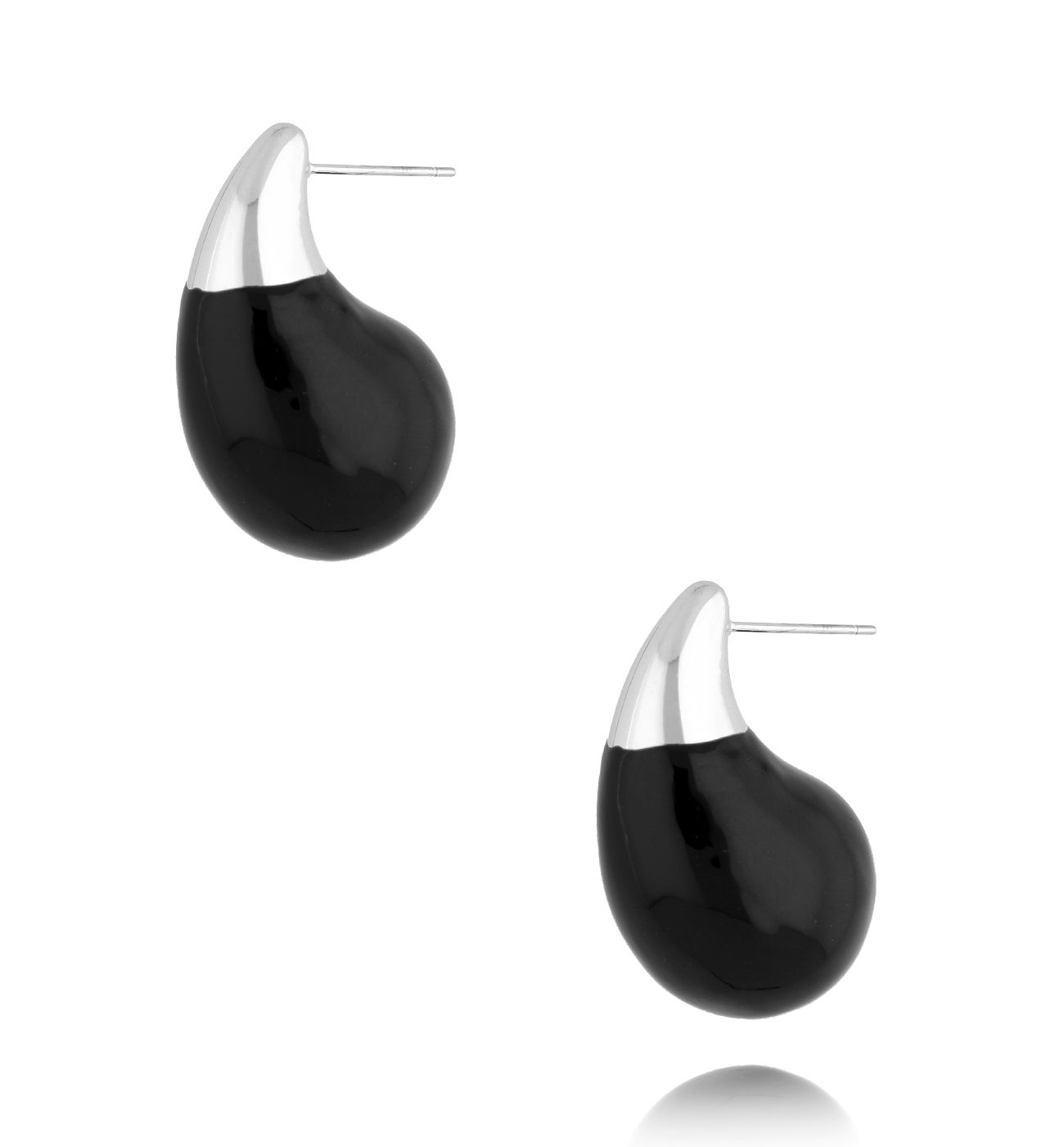 Kolczyki srebrne łezki duże z czarną emalią Enamel Kylie - By Dziubeka