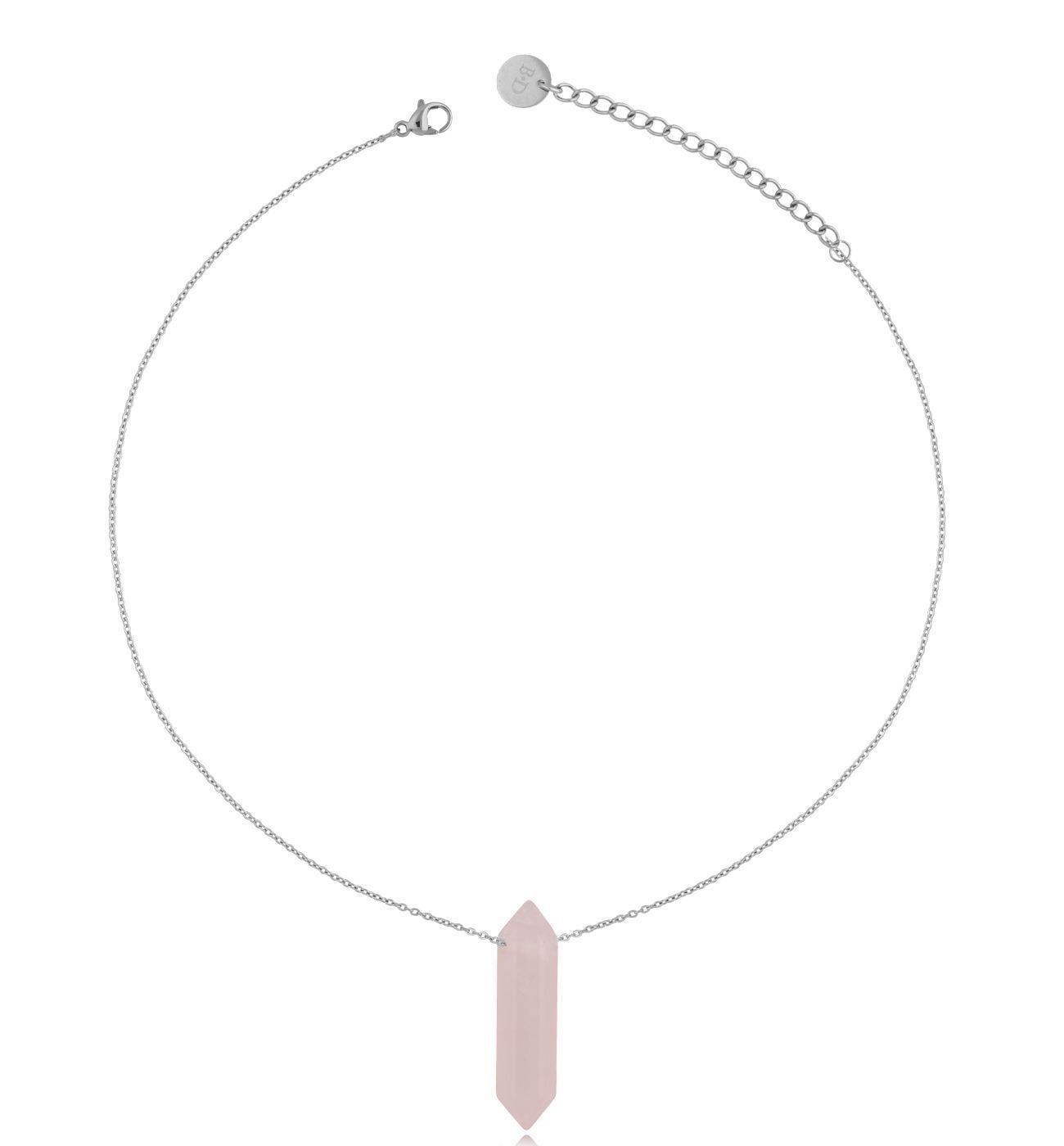 Naszyjnik srebrny z kwarcem różowym Mader 36 cm - By Dziubeka