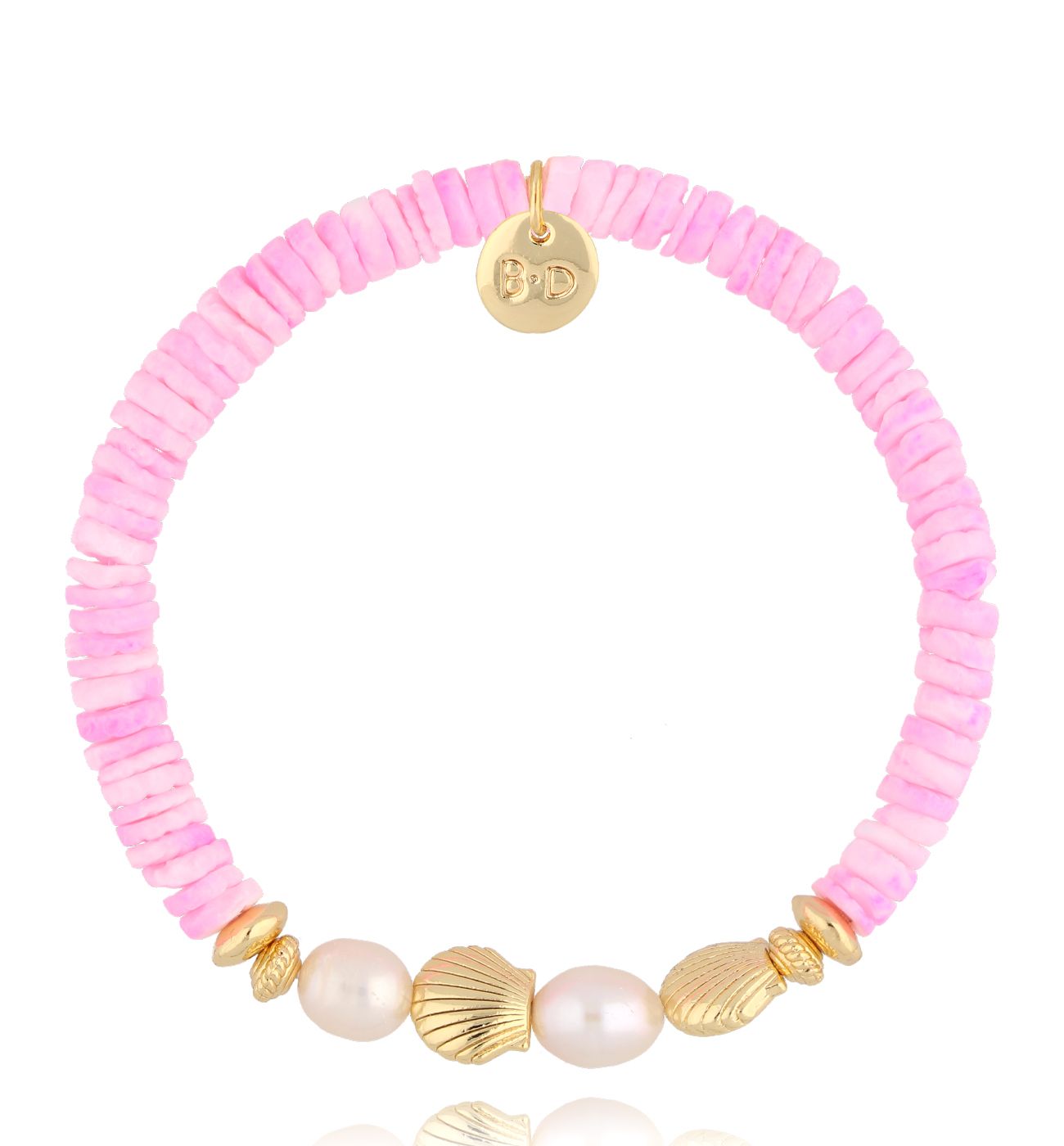 Bransoletka z fuksjowymi muszlami i perłami Pearl and Shell BSH0134 - By Dziubeka