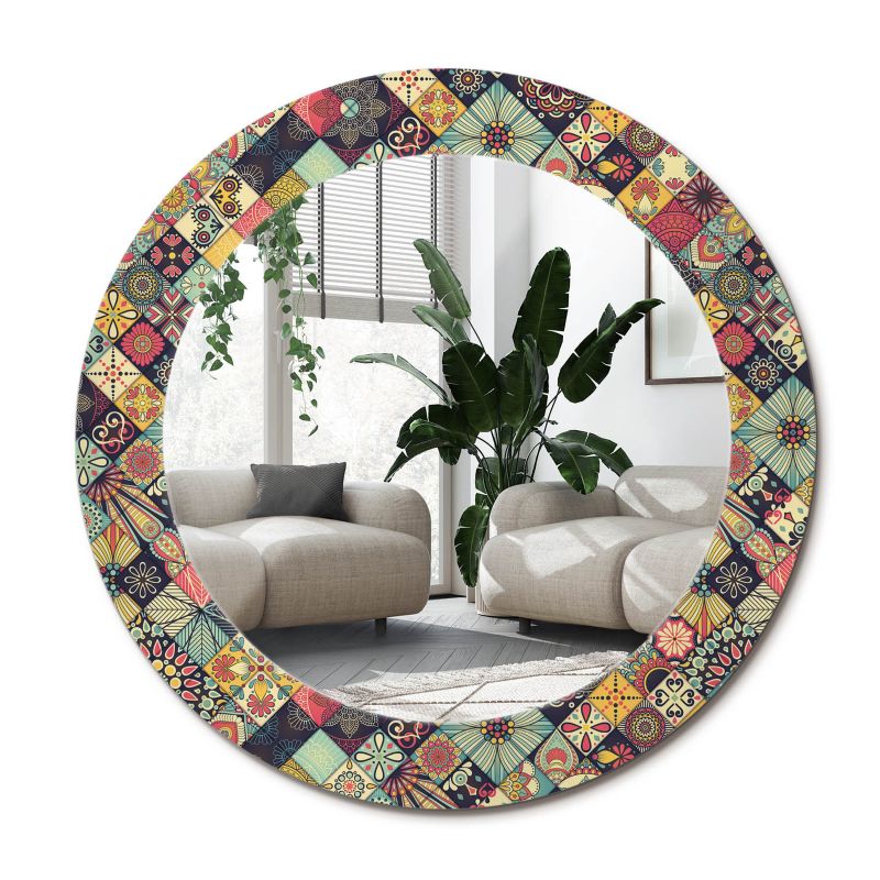 Lustro Okrągłe Tulup Patchwork Kafelki 60 cm Dekoracyjne Na Podkładzie 1 szt.