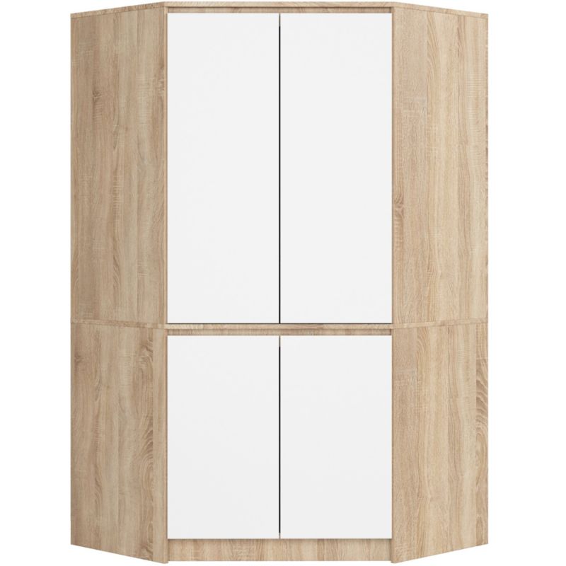 Szafa narożna Akord S100 Dąb Sonoma 100 cm 4 drzwi fronty kolor Biały mat 6 półek 100x50x180 cm 1 szt.
