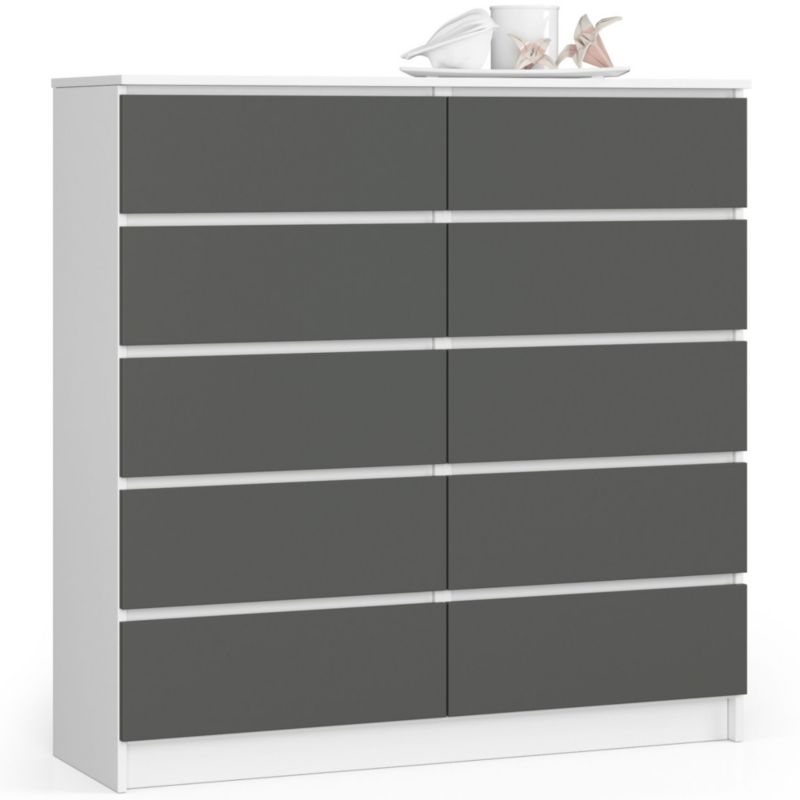 Komoda Akord K120 Biała 120 cm 10 szuflad kolor Grafit Szary mat 120x40x121 cm 1 szt.