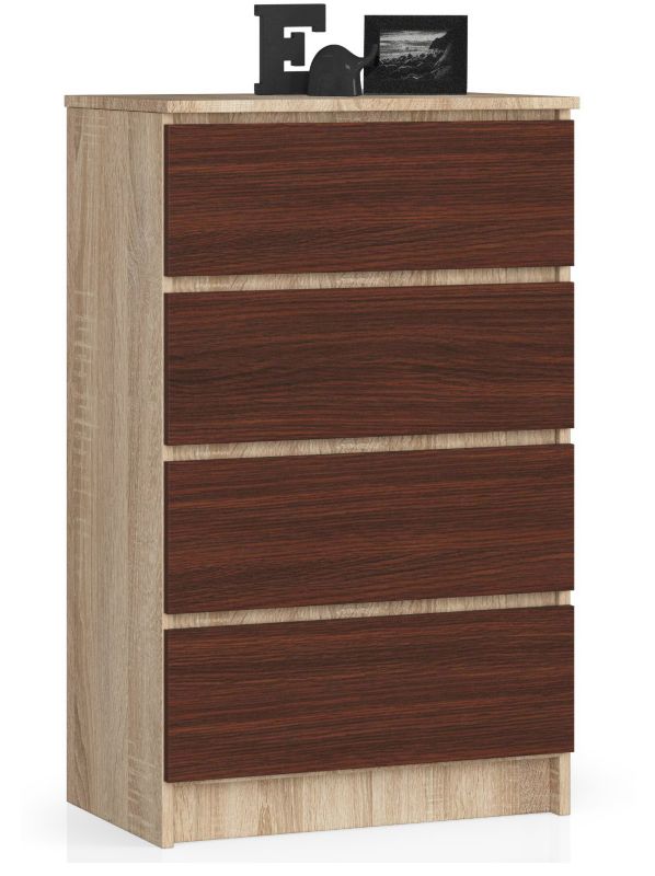Komoda Akord K60 Dąb Sonoma 60 cm 4 szuflady kolor Wenge mat 60x40x99 cm 1 szt.