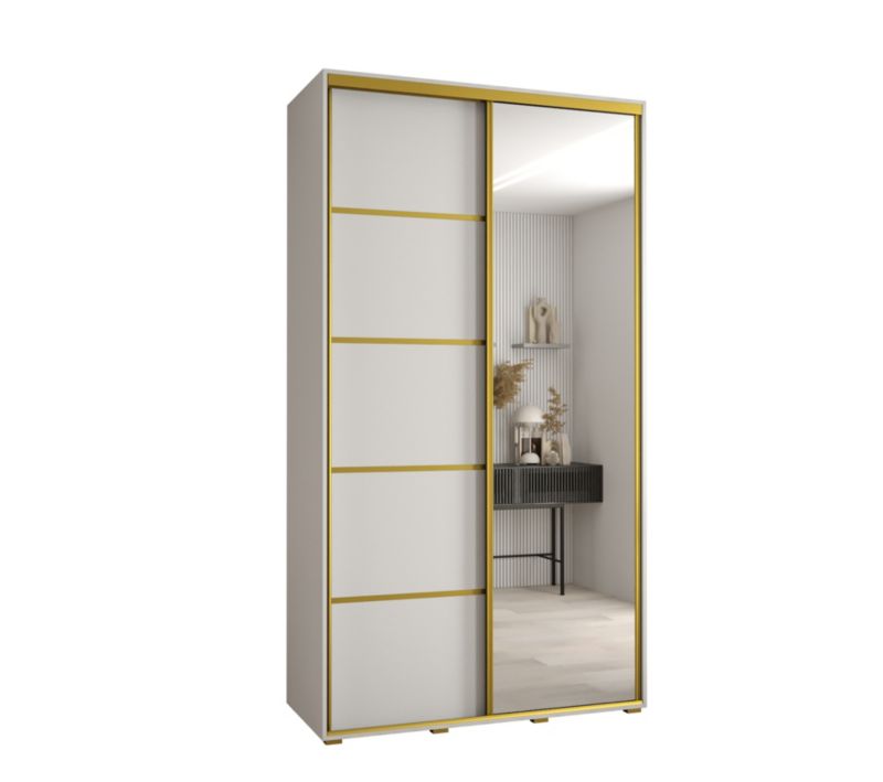 Szafa przesuwna Abiks DAVOS 5 wysoka szer.130cm gł.60cm biały/biały/złoty 1szt.